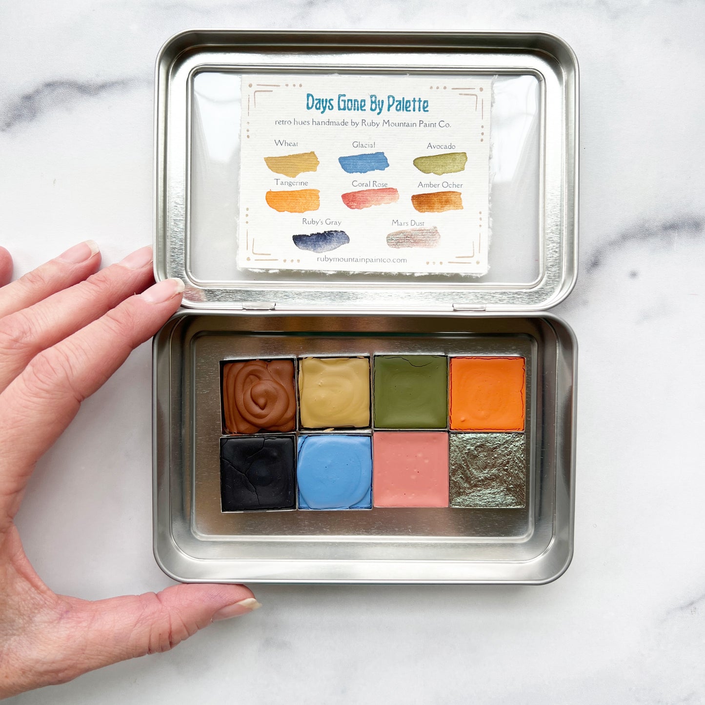 Days Gone By Half Pan Palette, eight retro-inspired hues of handmade watercolors