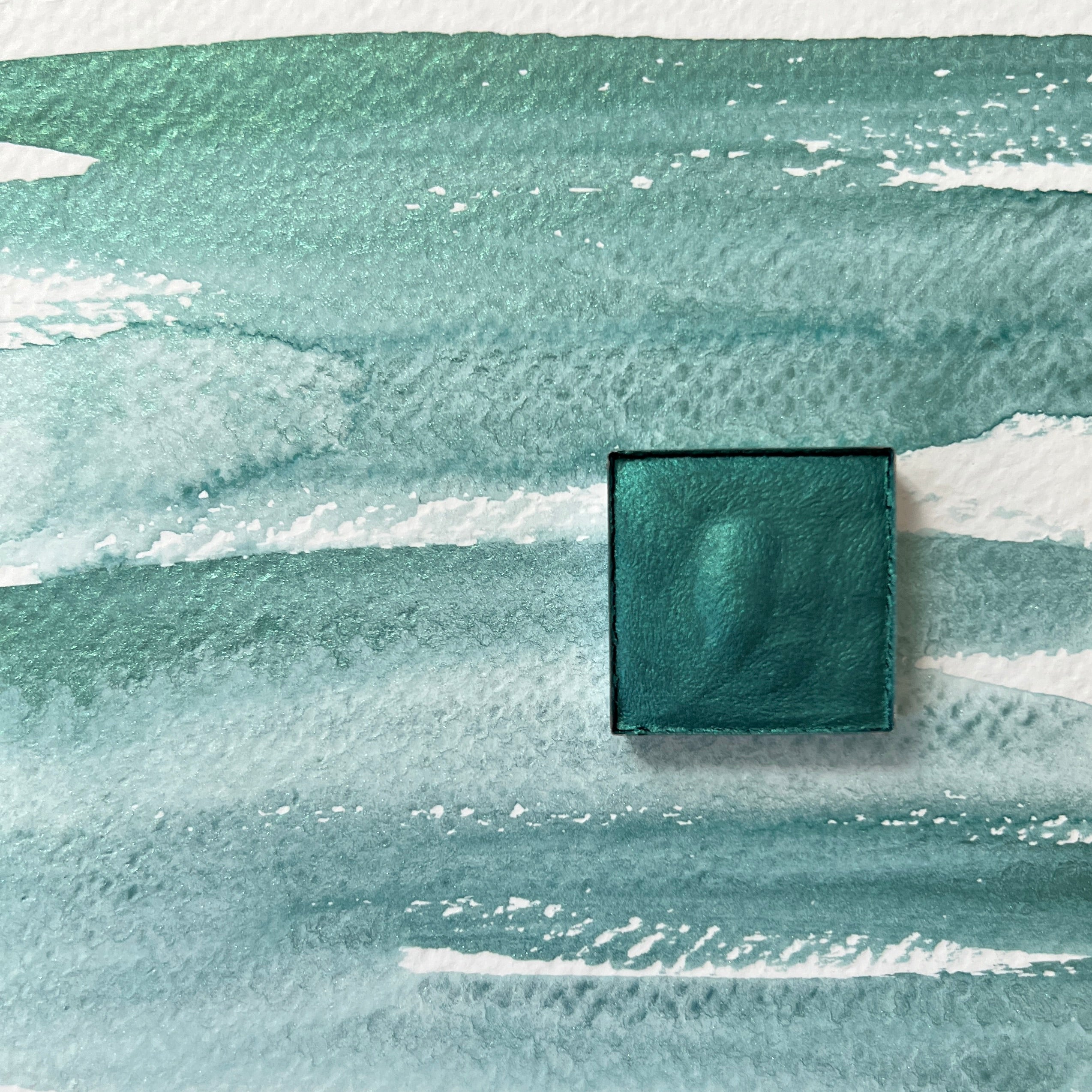 Juniper Shimmer. Individual pan of handmade watercolor paint