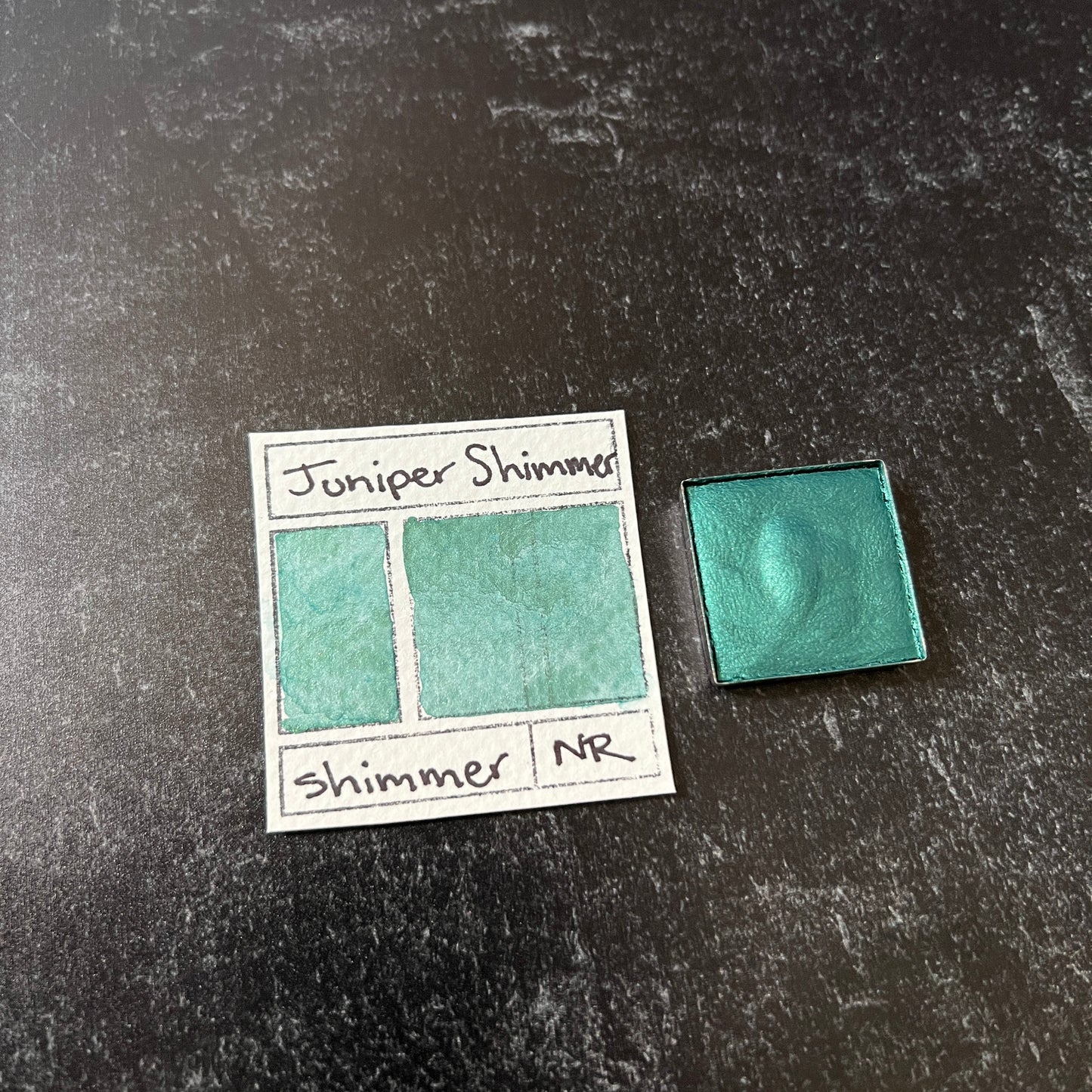 Juniper Shimmer. Individual pan of handmade watercolor paint