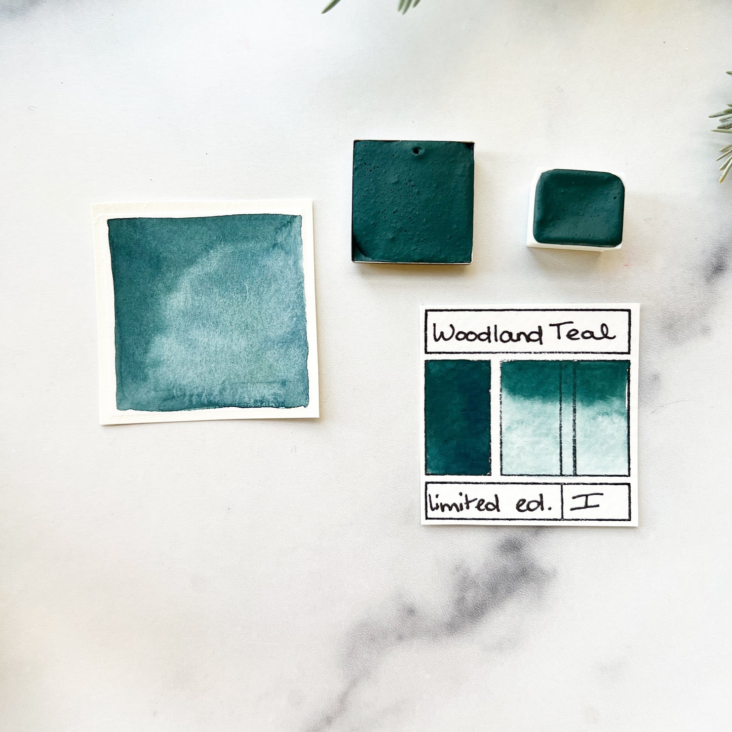 Woodland Teal. Half pan, full pan or bottle cap of handmade watercolor paint