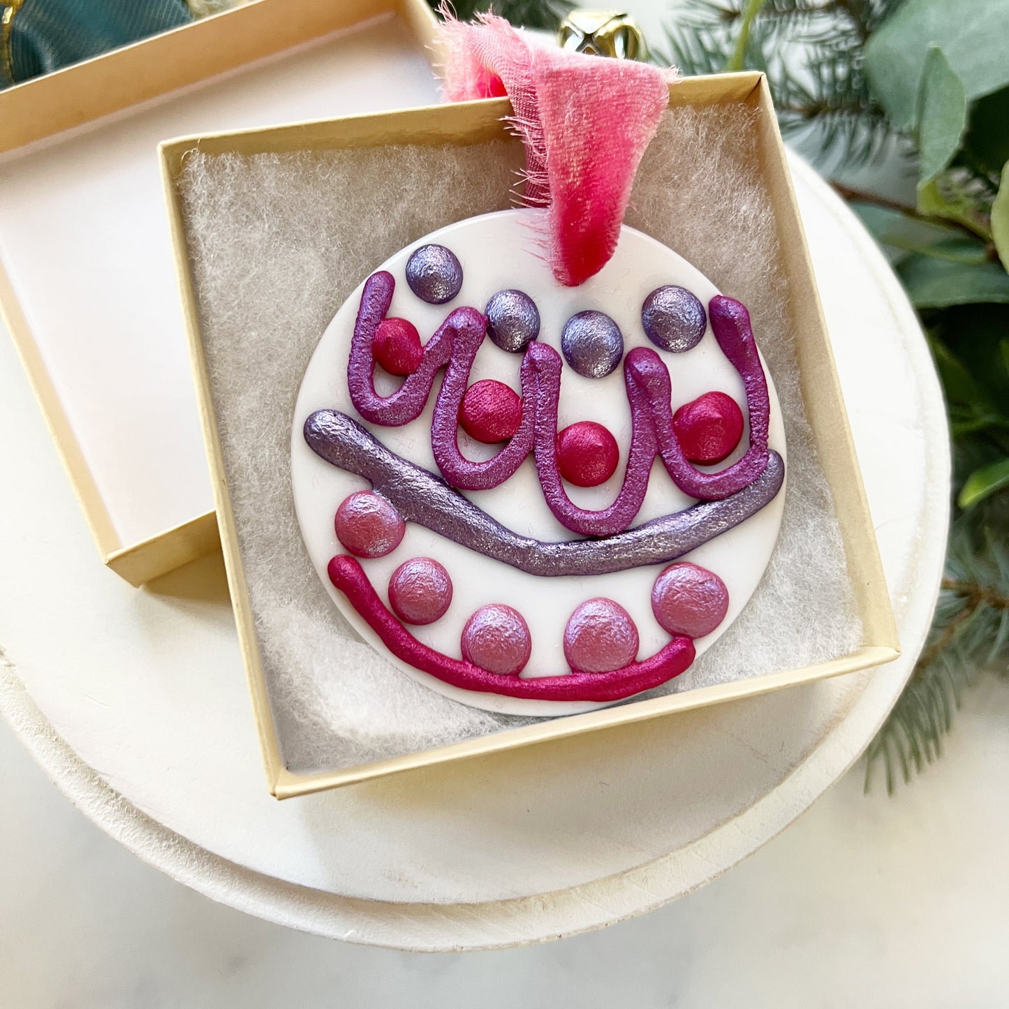 Palette Ornaments in Shimmery Shades of Pink