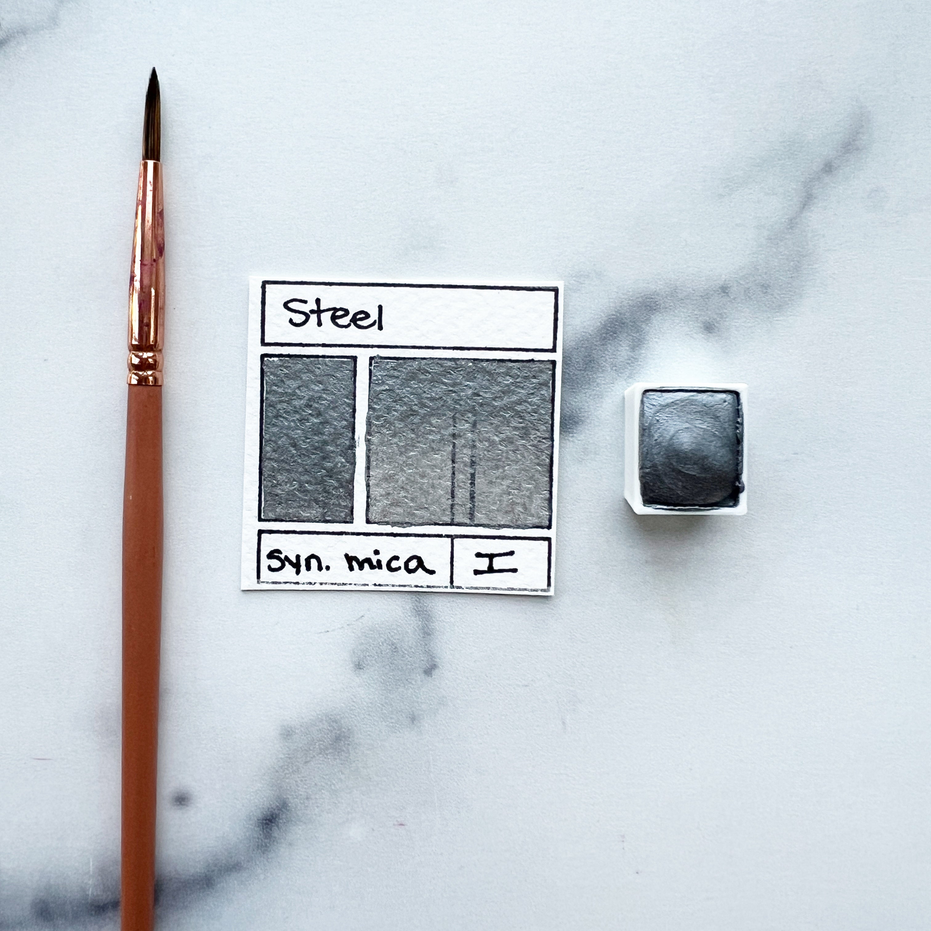 Steel. Half pan, full pan or bottle cap of handmade watercolor paint