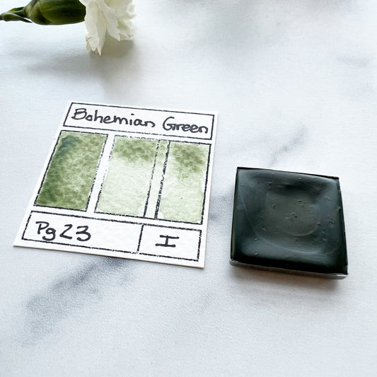 Bohemian Green Earth. Half pan, full pan or bottle cap of handmade watercolor paint