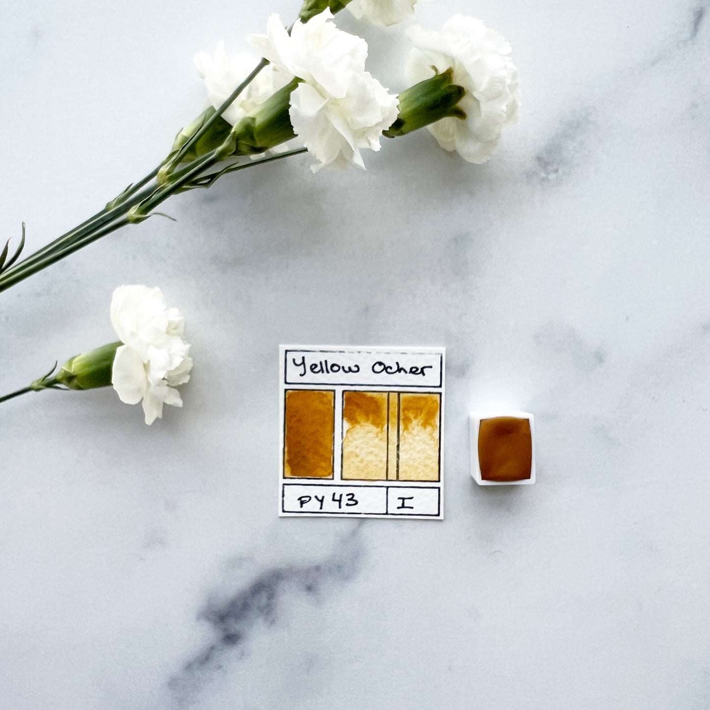 Yellow Ocher. Half pan, full pan or bottle cap of handmade watercolor paint