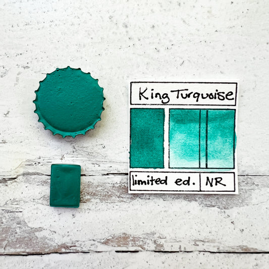 King Turquoise. Half pan, full pan or bottle cap of handmade watercolor paint