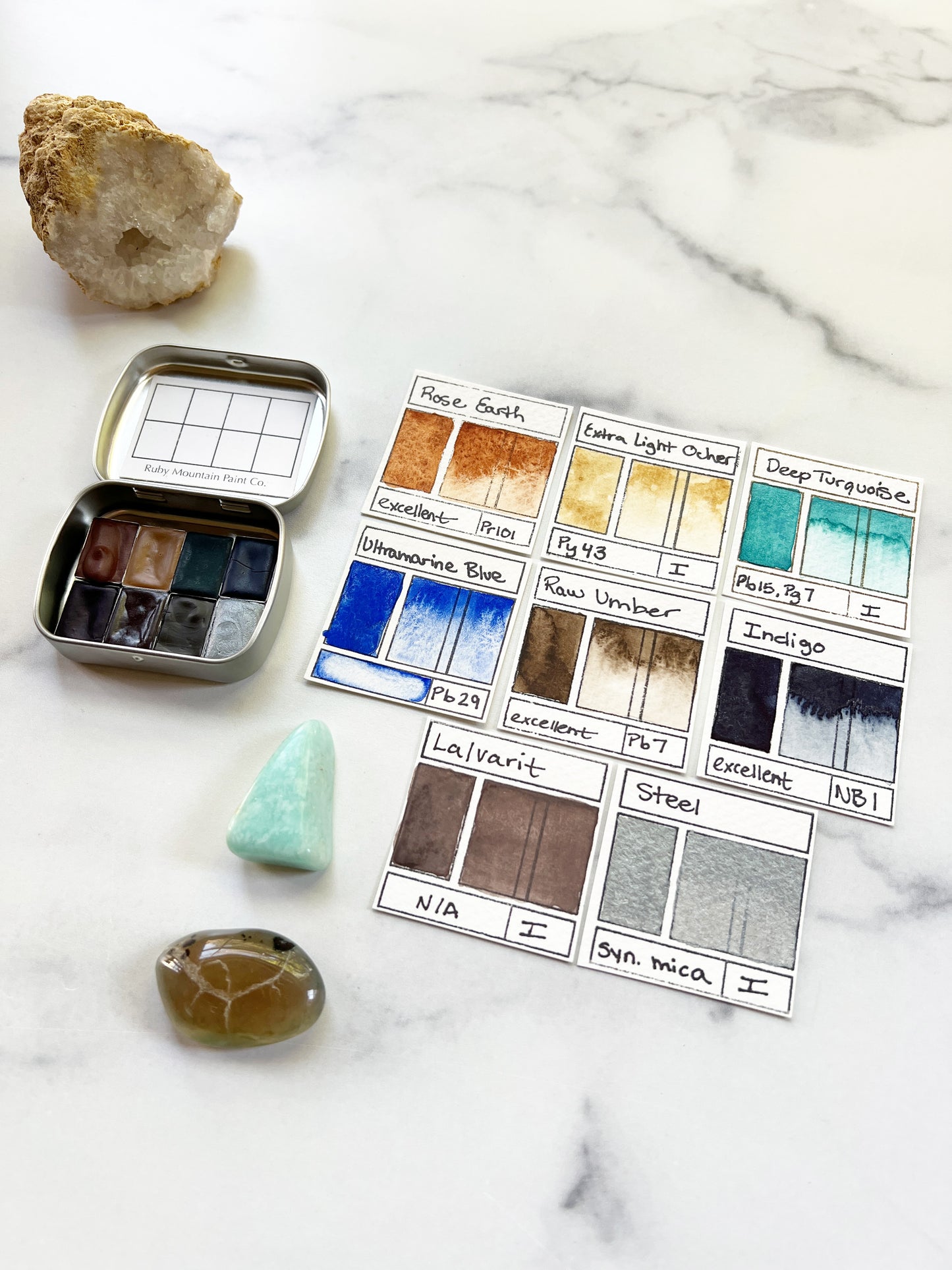 Misty Shoreline Palette, 8 mini pans of handmade watercolors