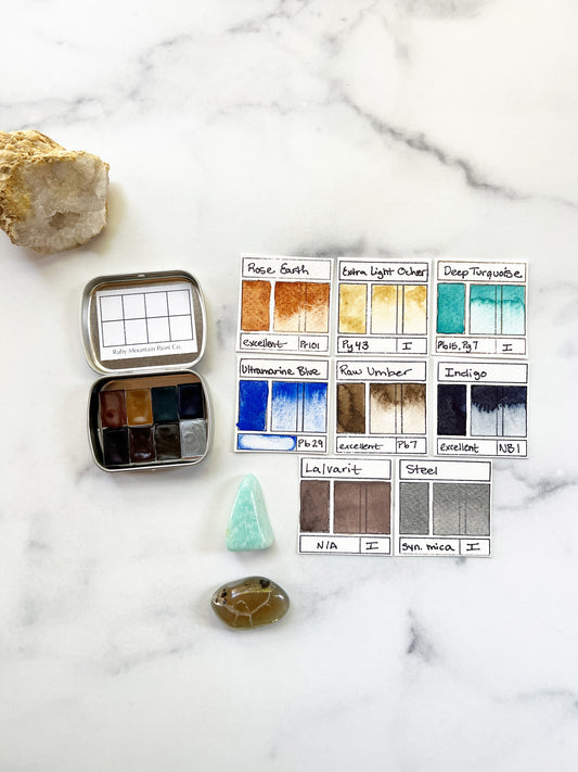 Misty Shoreline Palette, 8 mini pans of handmade watercolors