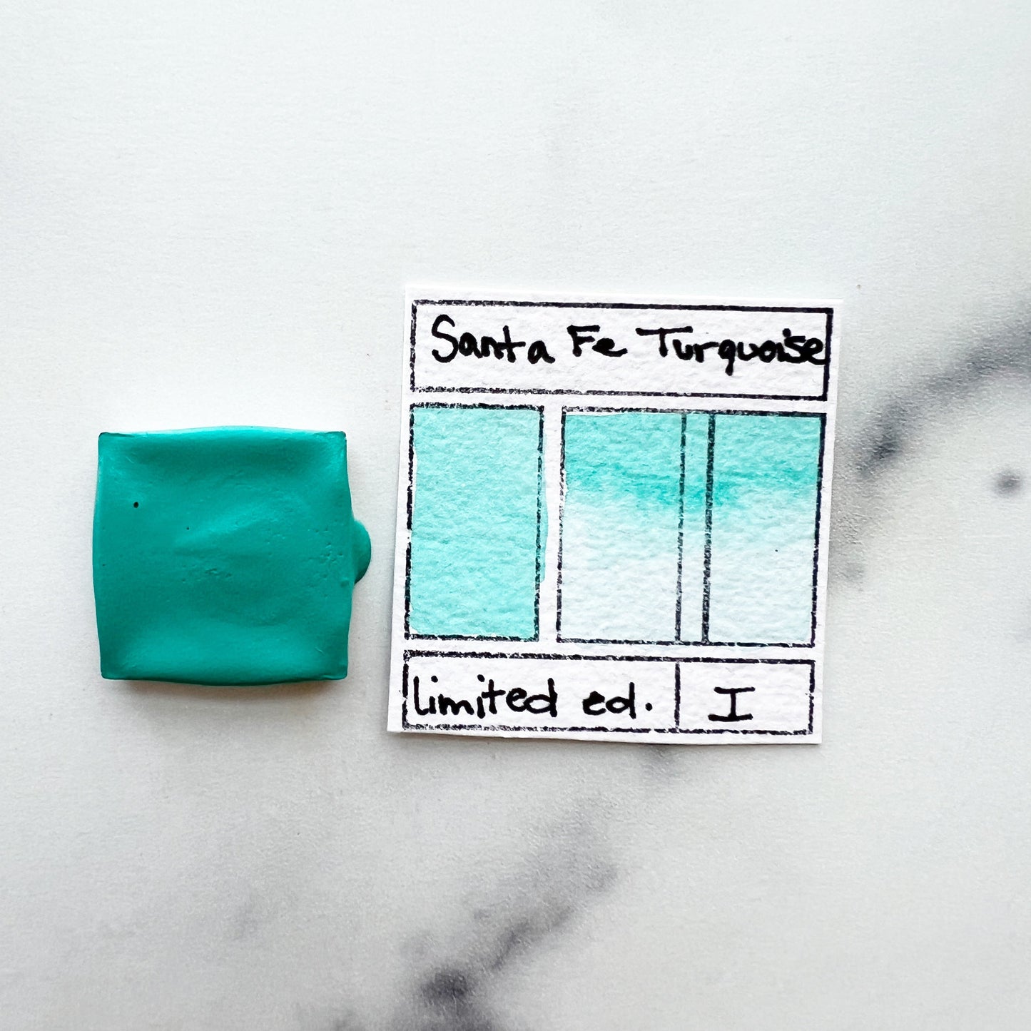 Santa Fe Turquoise. Half pan, full pan or bottle cap of handmade watercolor paint