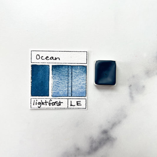 Ocean. Individual pan of handmade watercolor paint