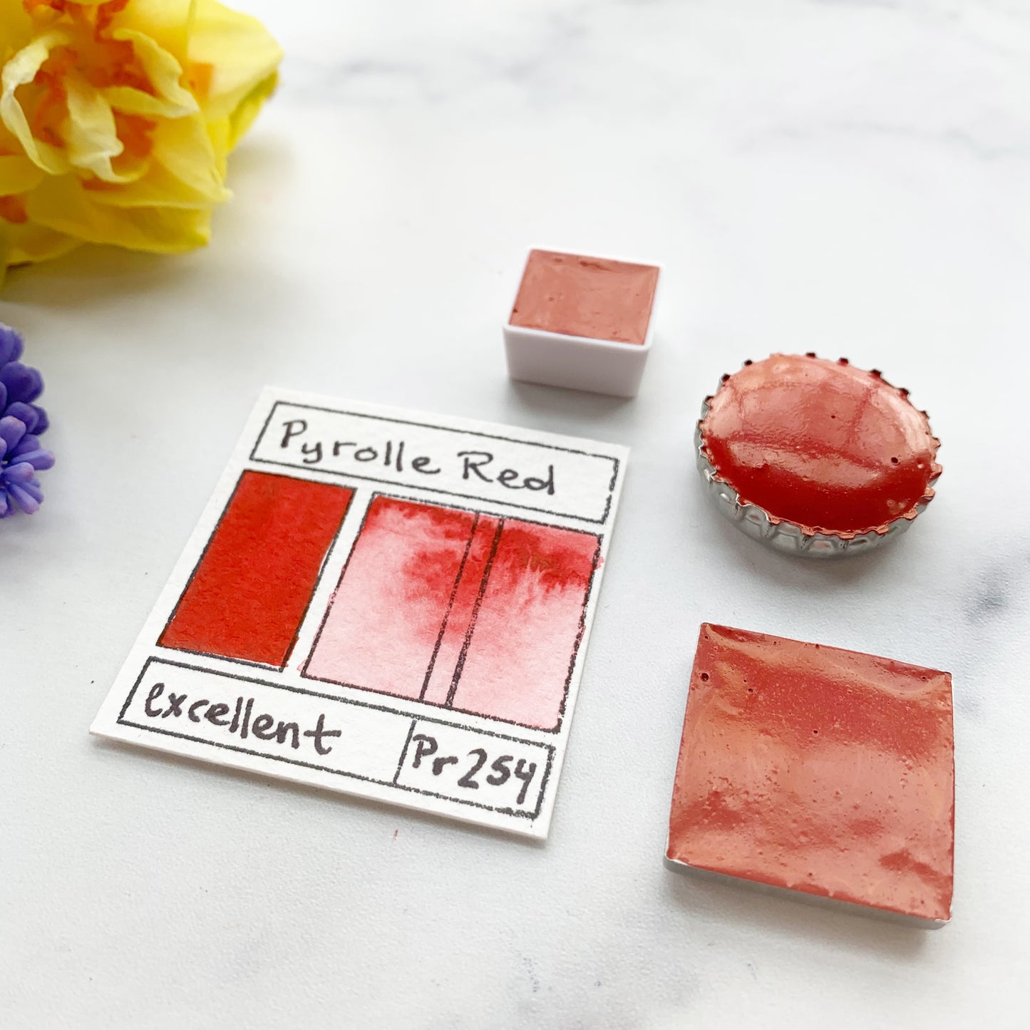 Pyrolle Red. Half pan, full pan or bottle cap of handmade watercolor paint