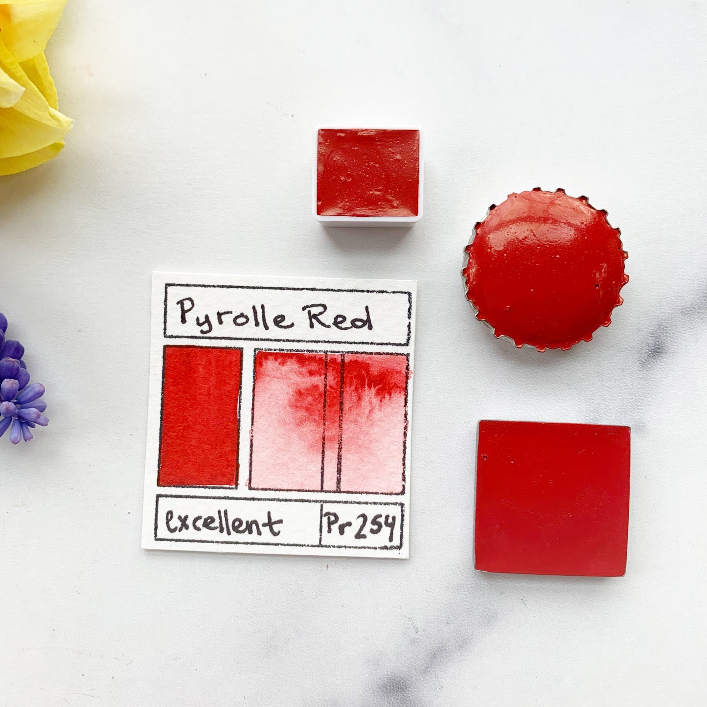 Pyrolle Red. Half pan, full pan or bottle cap of handmade watercolor paint