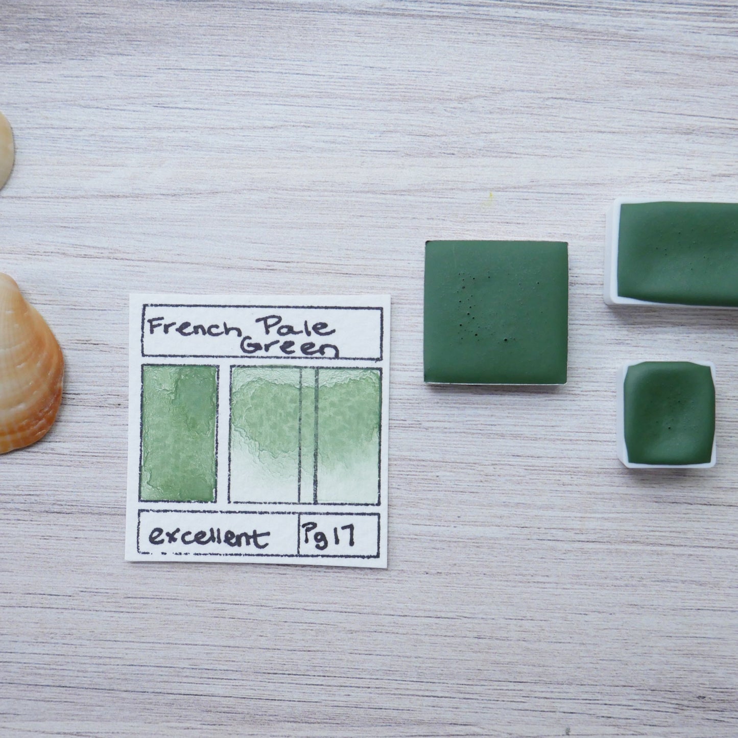 French Pale Green. Half pan, full pan or bottle cap of handmade watercolor paint