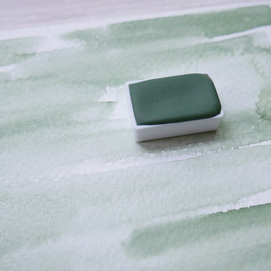 French Pale Green. Half pan, full pan or bottle cap of handmade watercolor paint