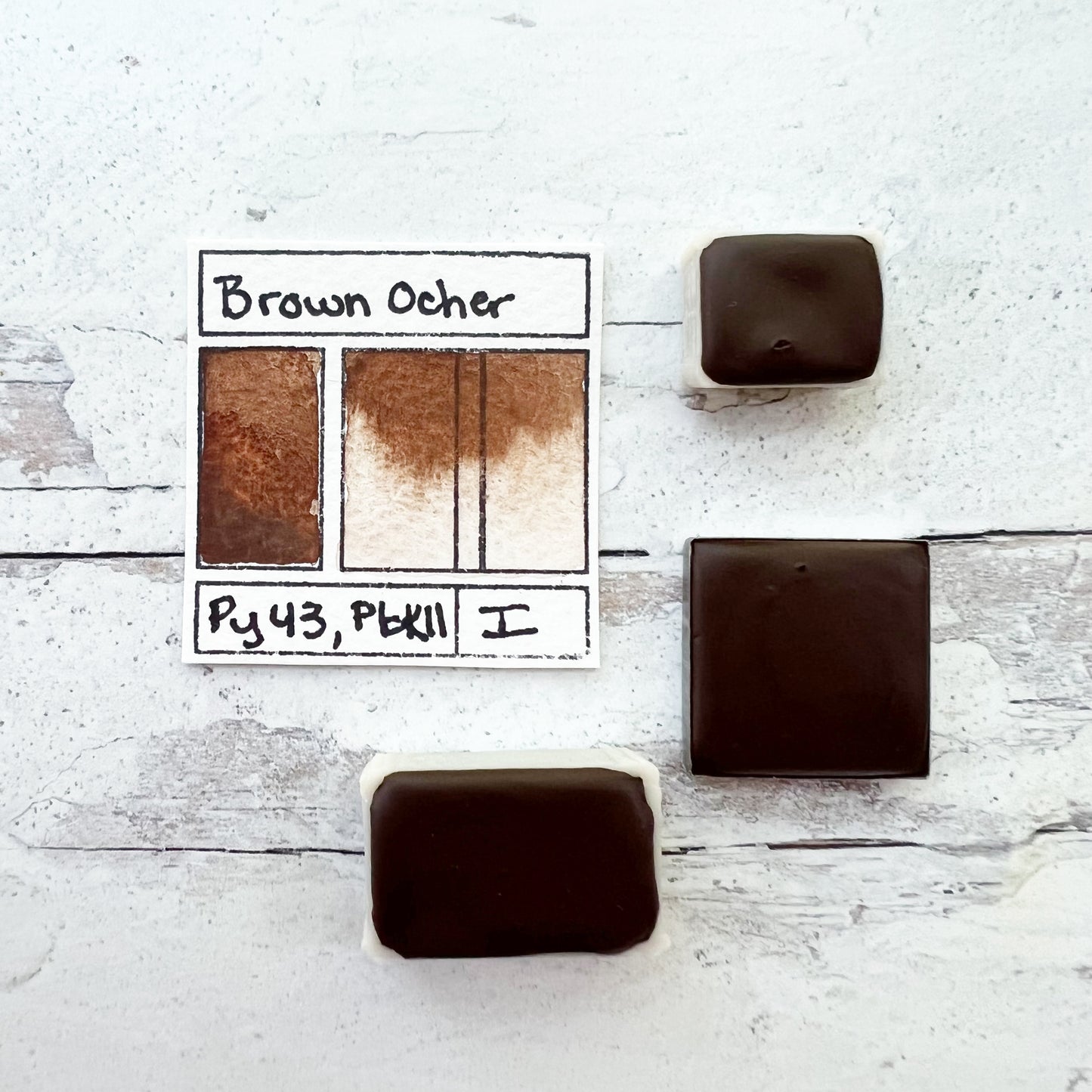 Brown Ocher. Half pan, full pan or bottle cap of handmade watercolor paint