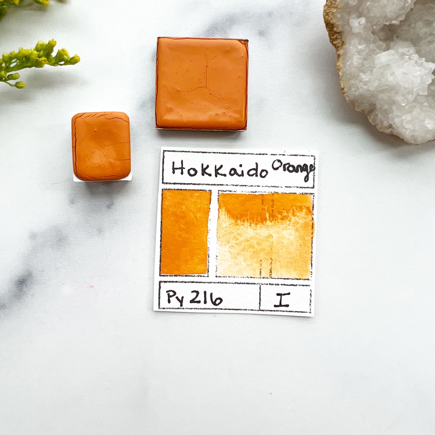 Hokkaido Orange. Half pan, full pan or bottle cap of handmade watercolor paint
