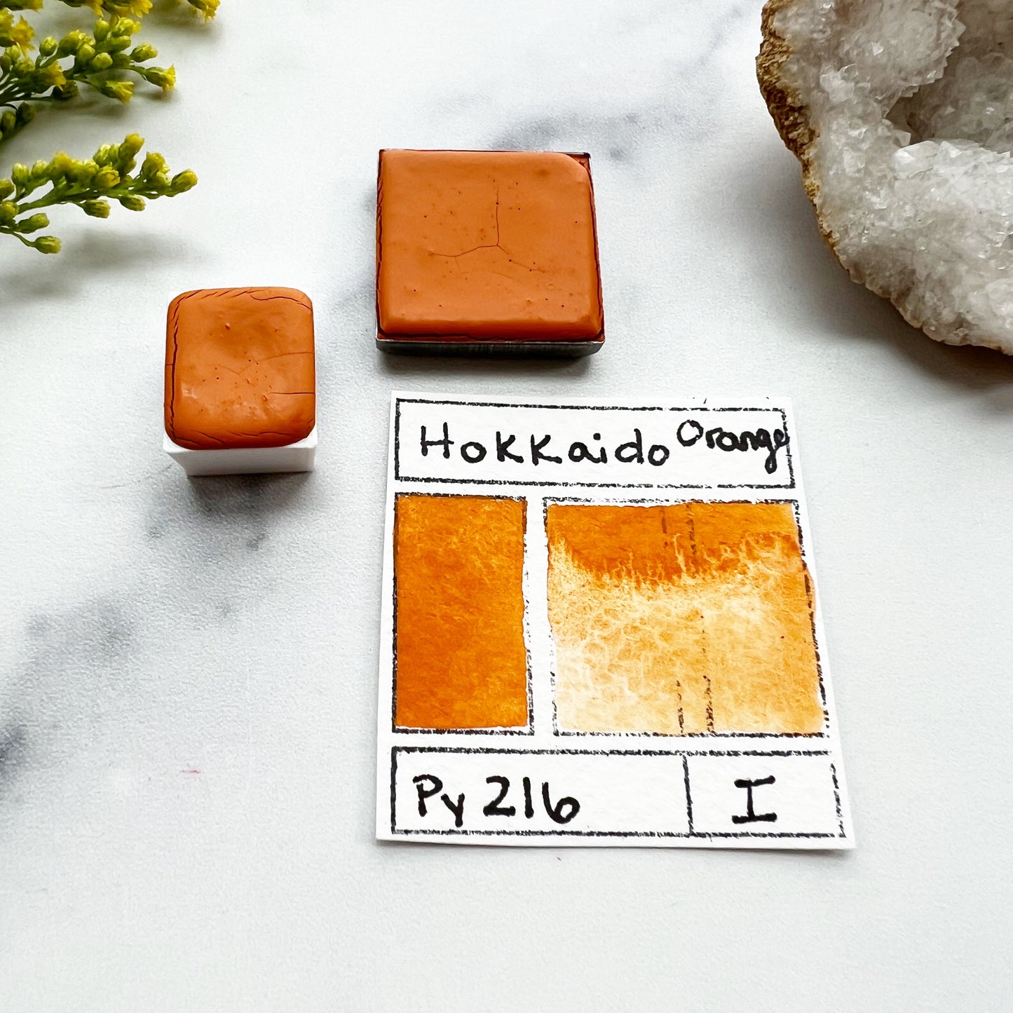 Hokkaido Orange. Half pan, full pan or bottle cap of handmade watercolor paint