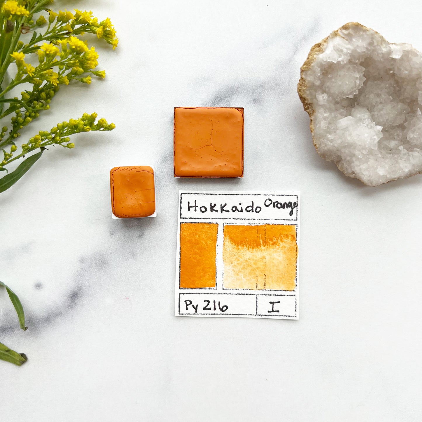 Hokkaido Orange. Half pan, full pan or bottle cap of handmade watercolor paint