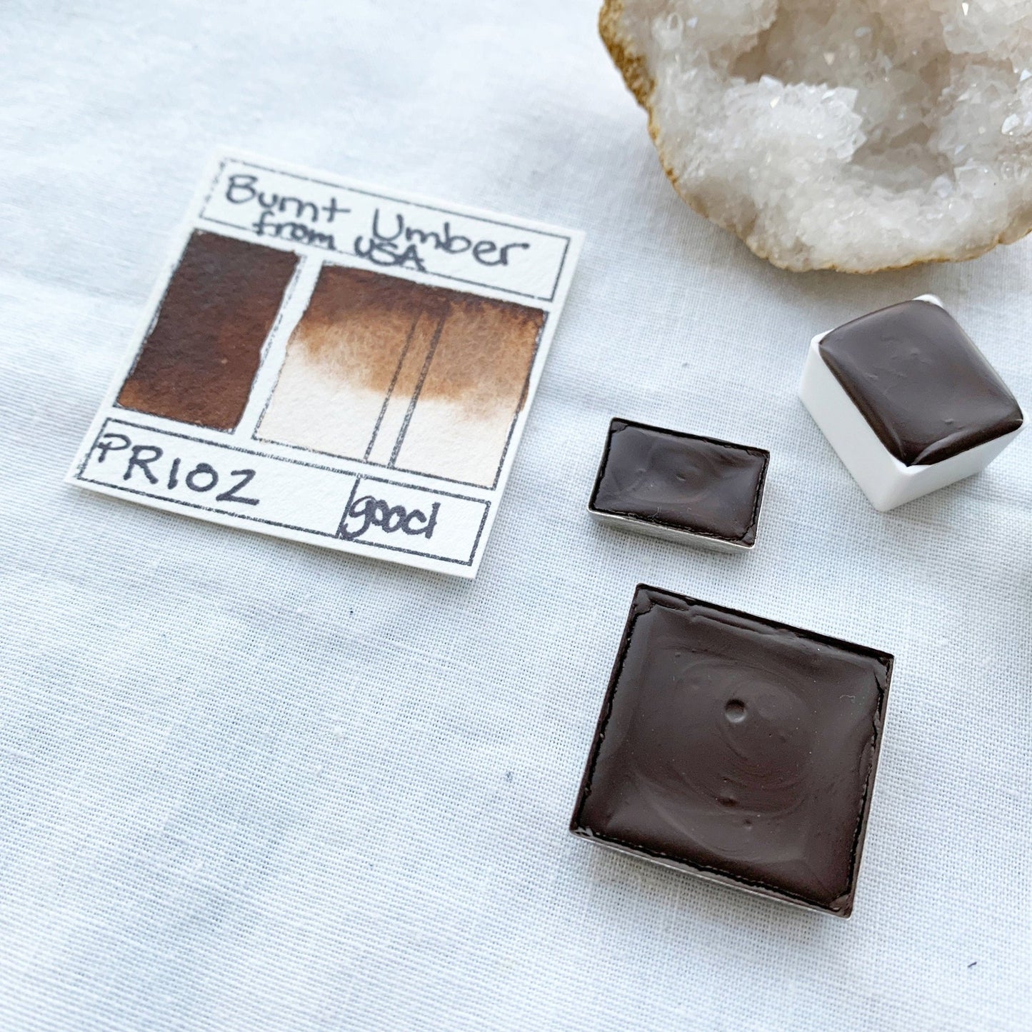 Burnt Umber from the USA. Half pan, full pan or bottle cap of handmade watercolor paint