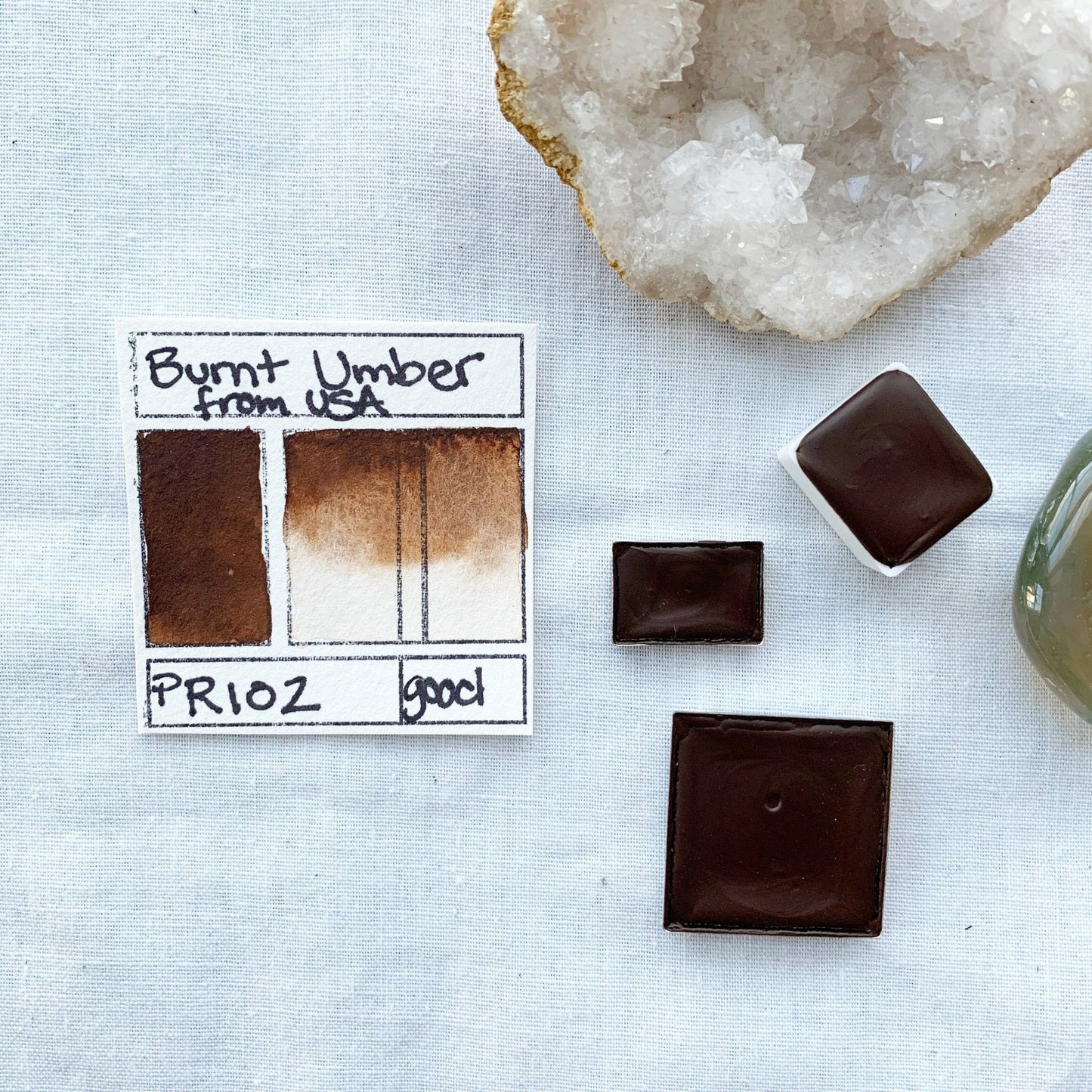 Burnt Umber from the USA. Half pan, full pan or bottle cap of handmade watercolor paint