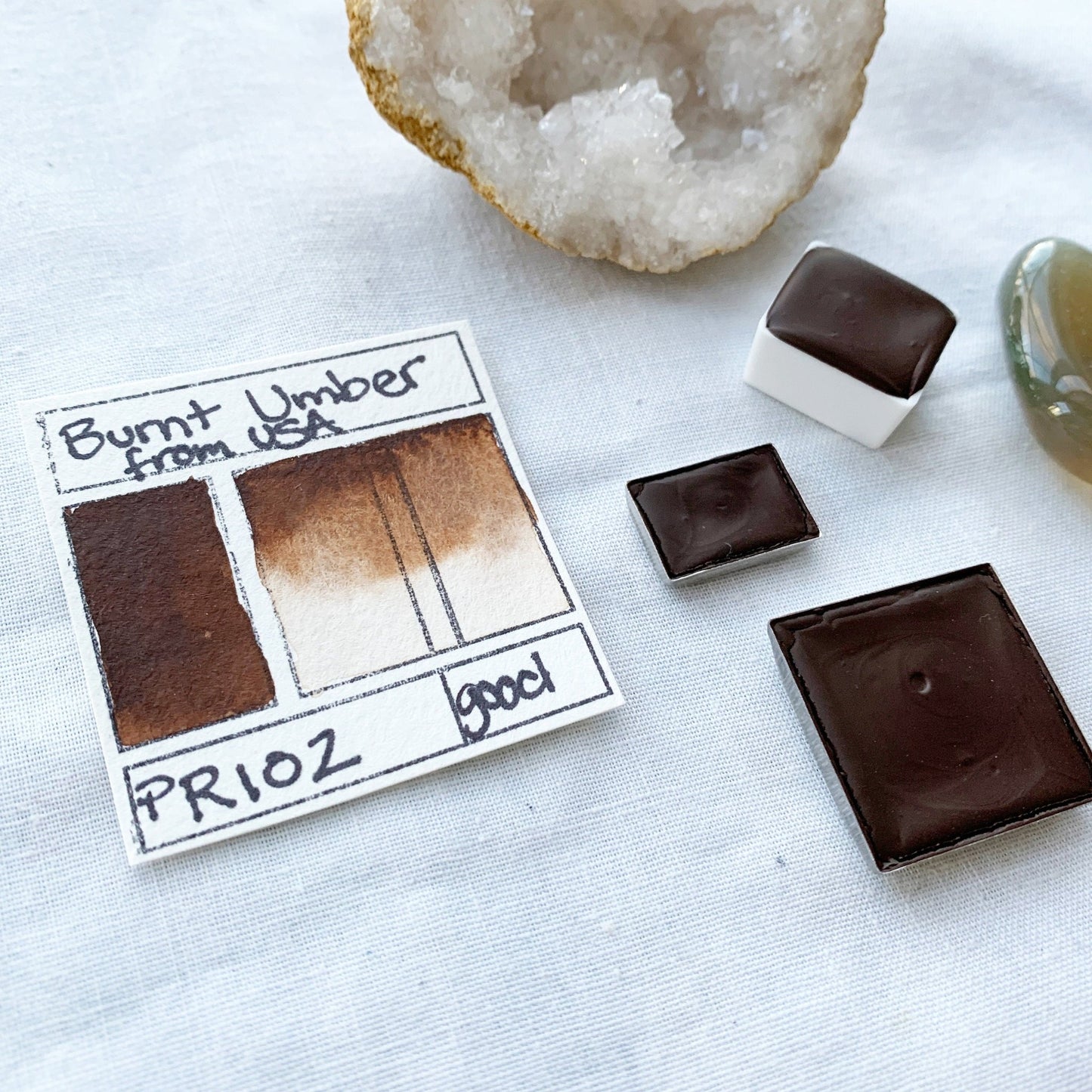 Burnt Umber from the USA. Half pan, full pan or bottle cap of handmade watercolor paint
