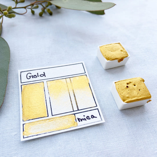 Gold. Half pan, full pan or bottle cap of handmade watercolor paint