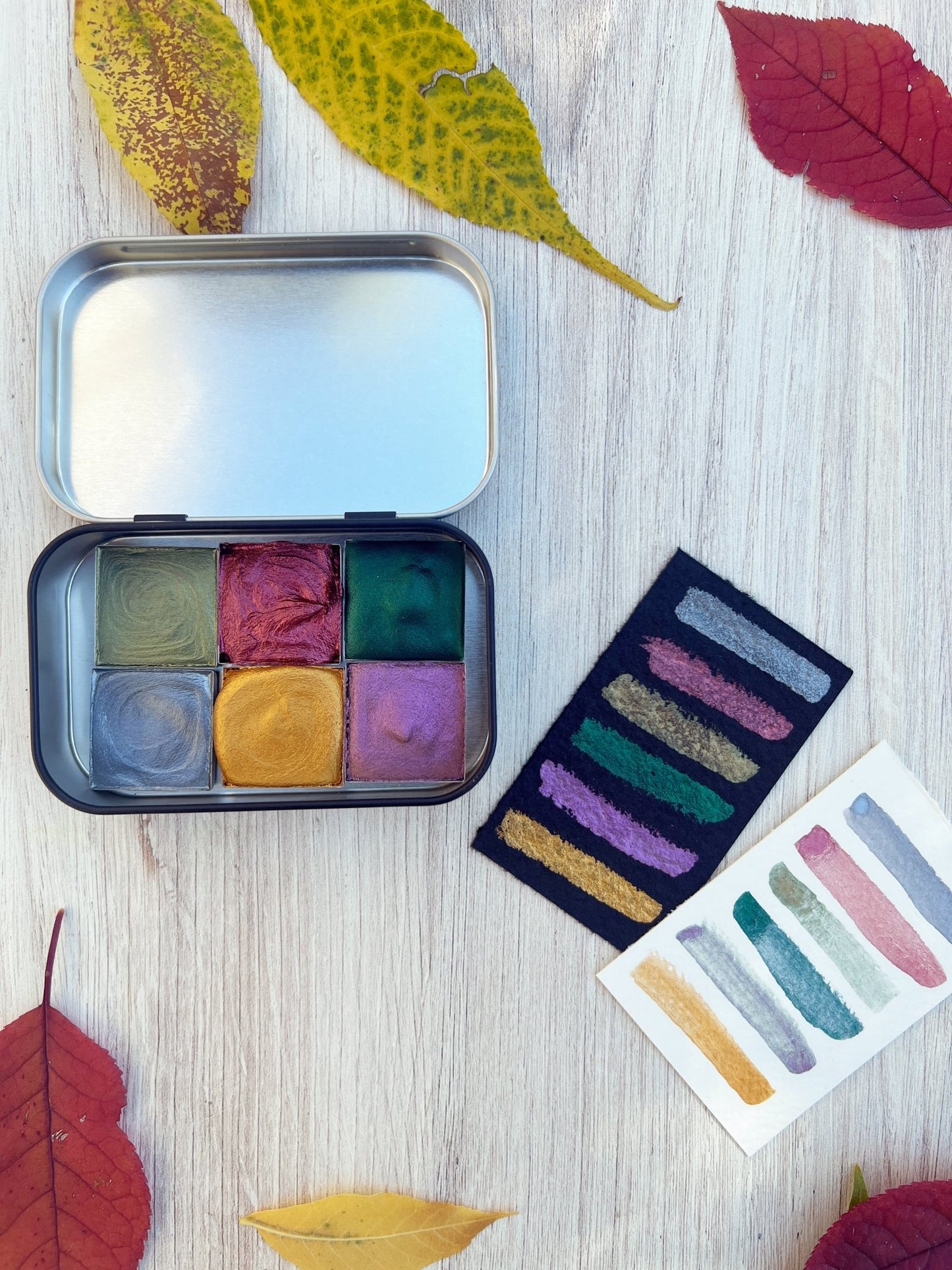 Harvest Shimmers, a palette of six shimmery watercolors