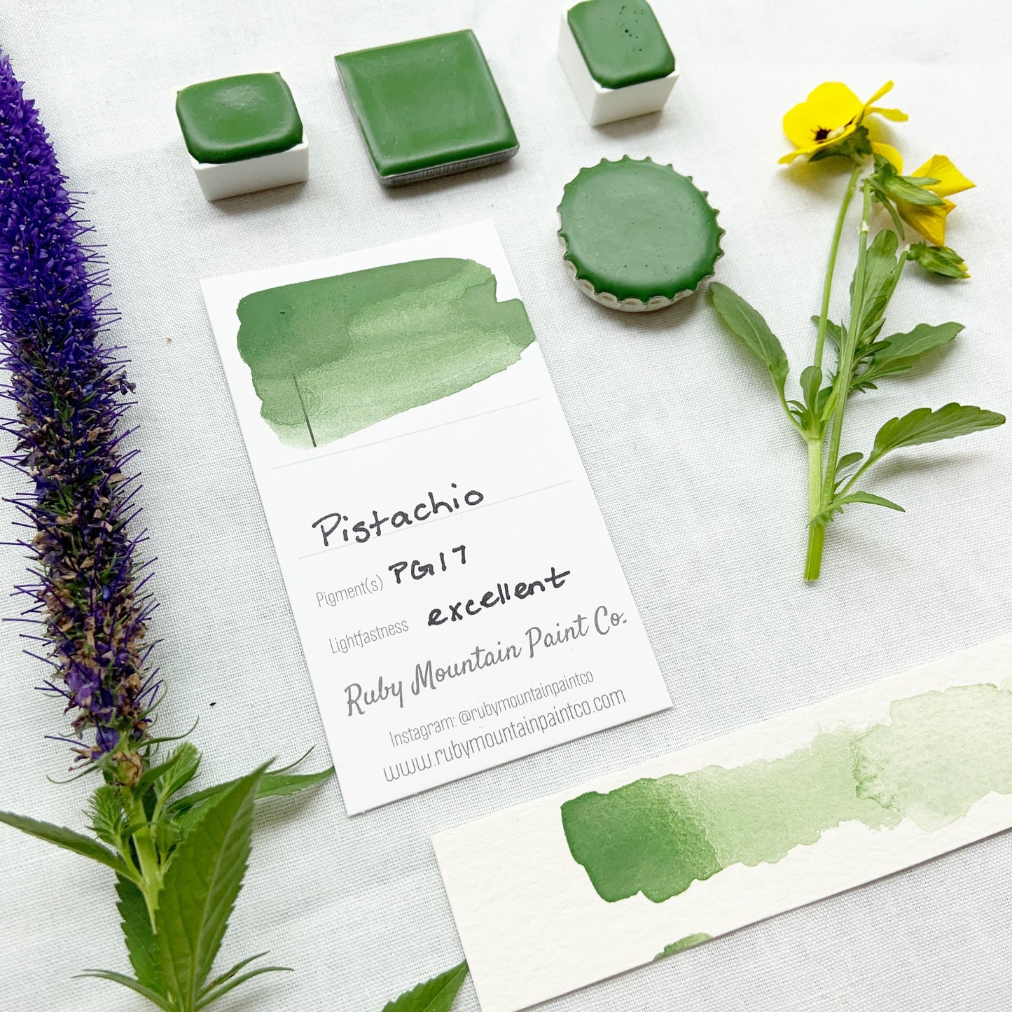 Pistachio. Half pan, full pan or bottle cap of handmade watercolor paint