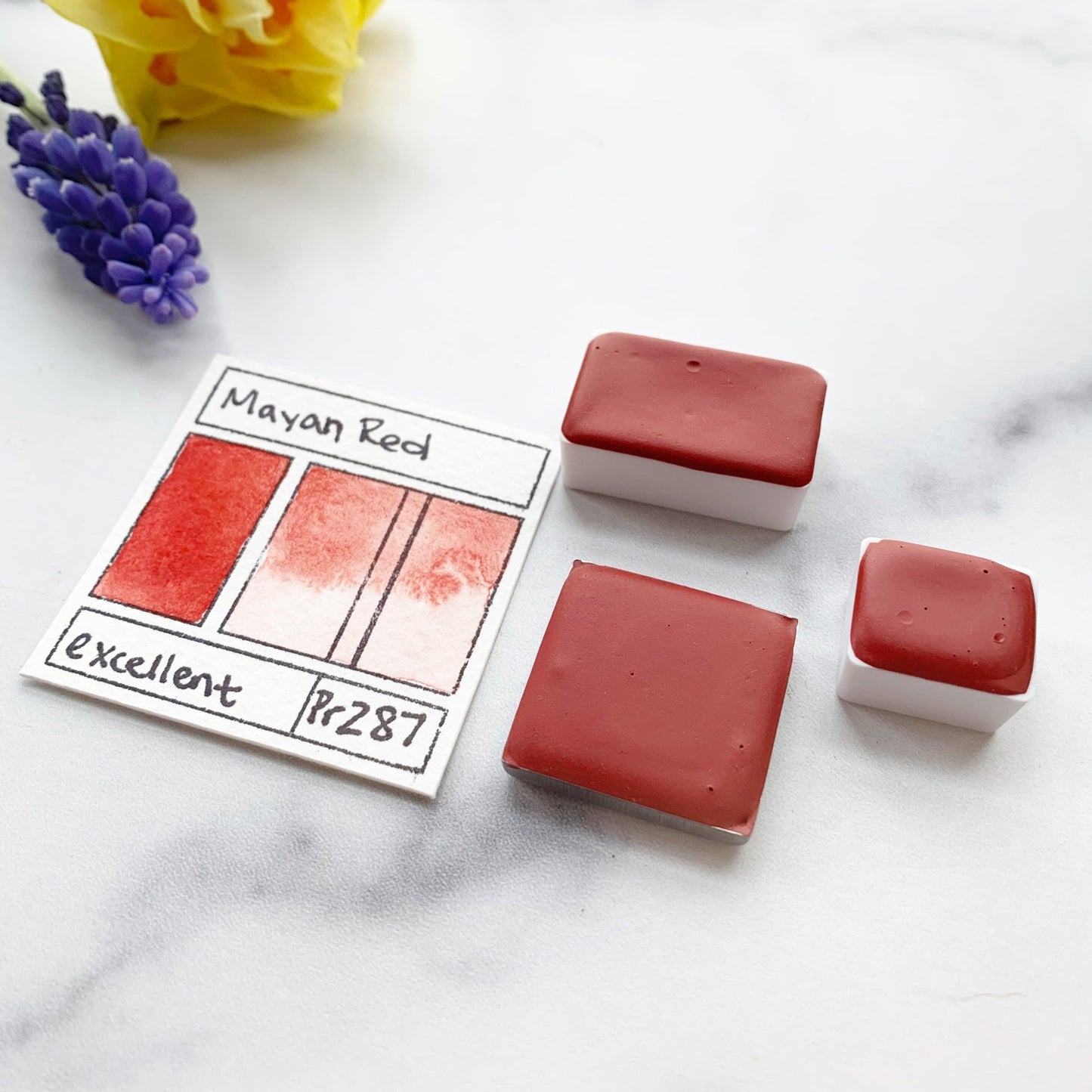 Maya Red. Half pan, full pan or bottle cap of handmade watercolor paint