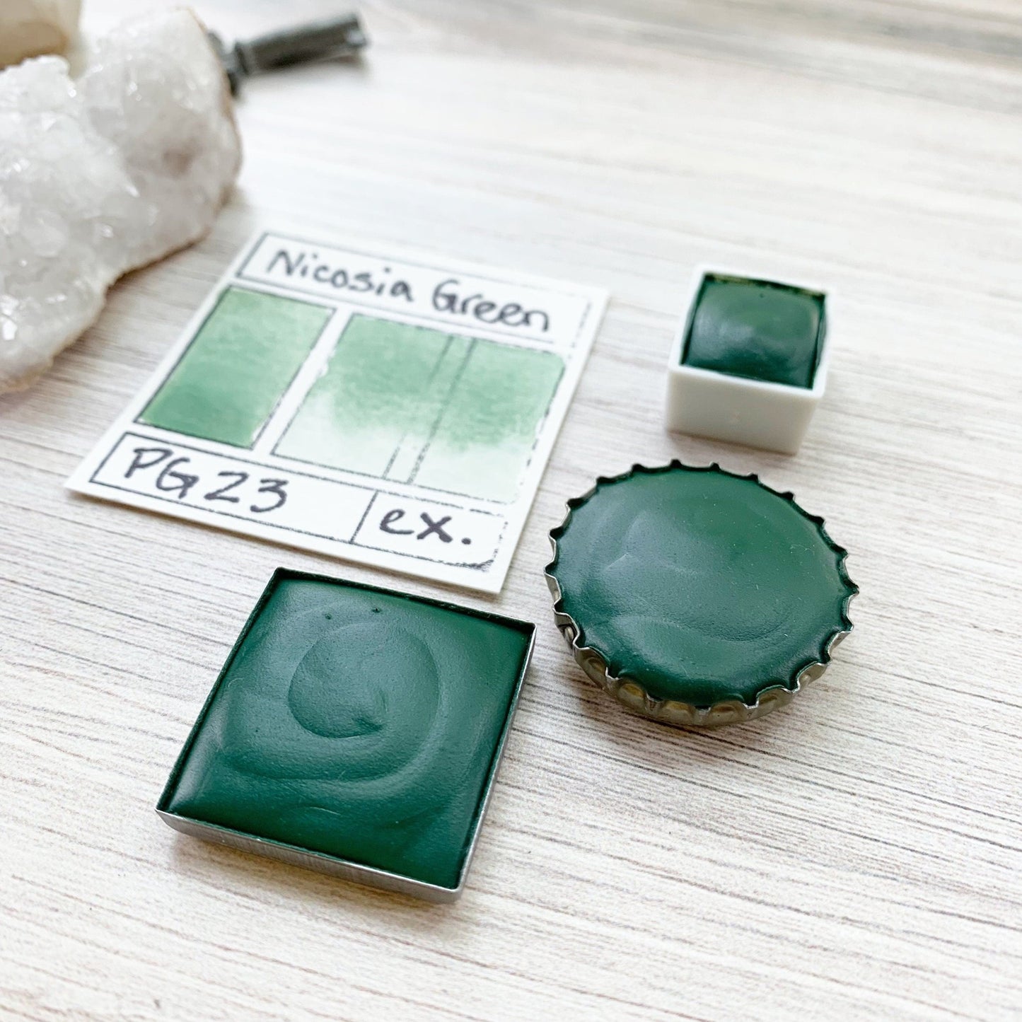 Nicosia Green Earth. Half pan, full pan or bottle cap of handmade watercolor paint