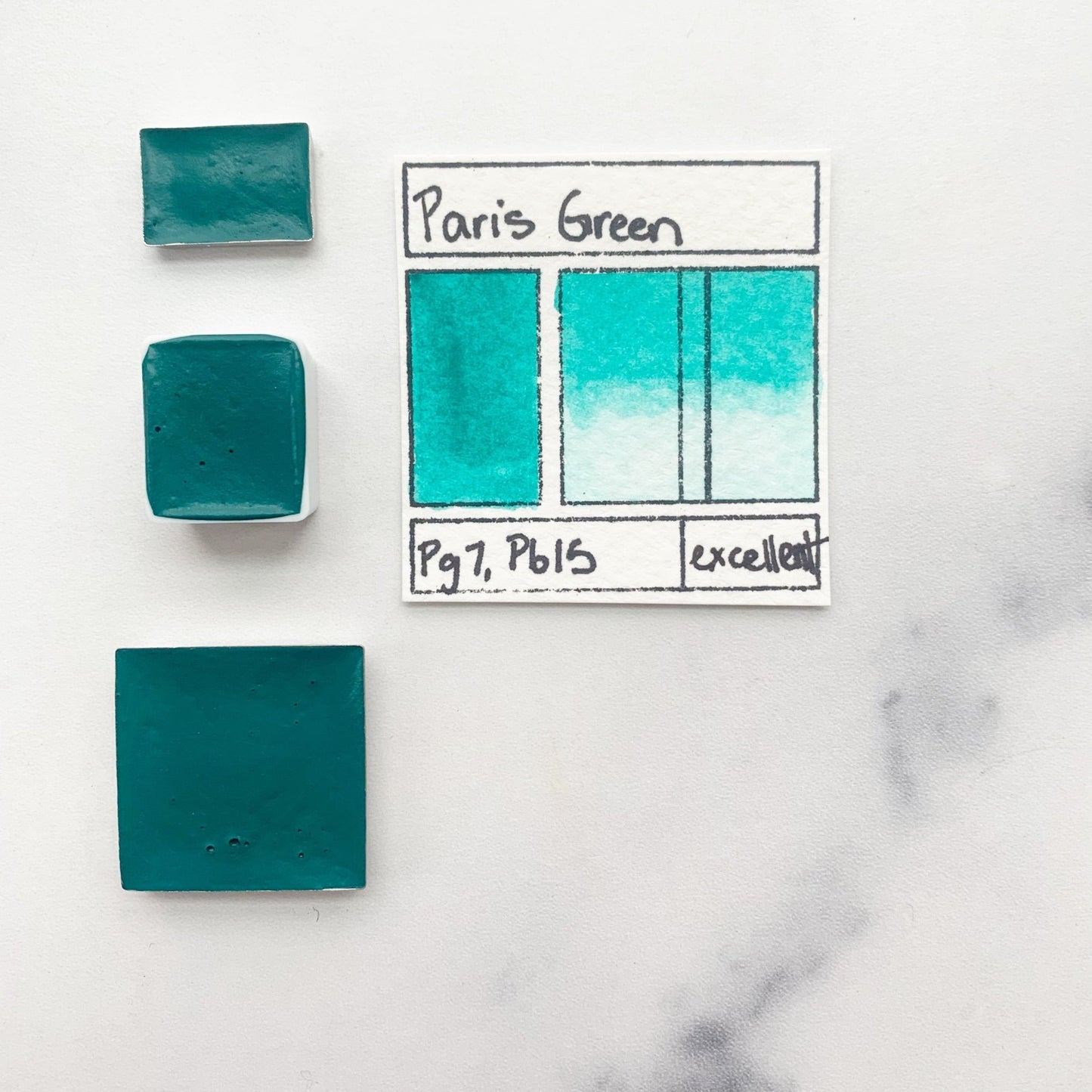 Paris Green. Half pan, full pan or bottle cap of handmade watercolor paint