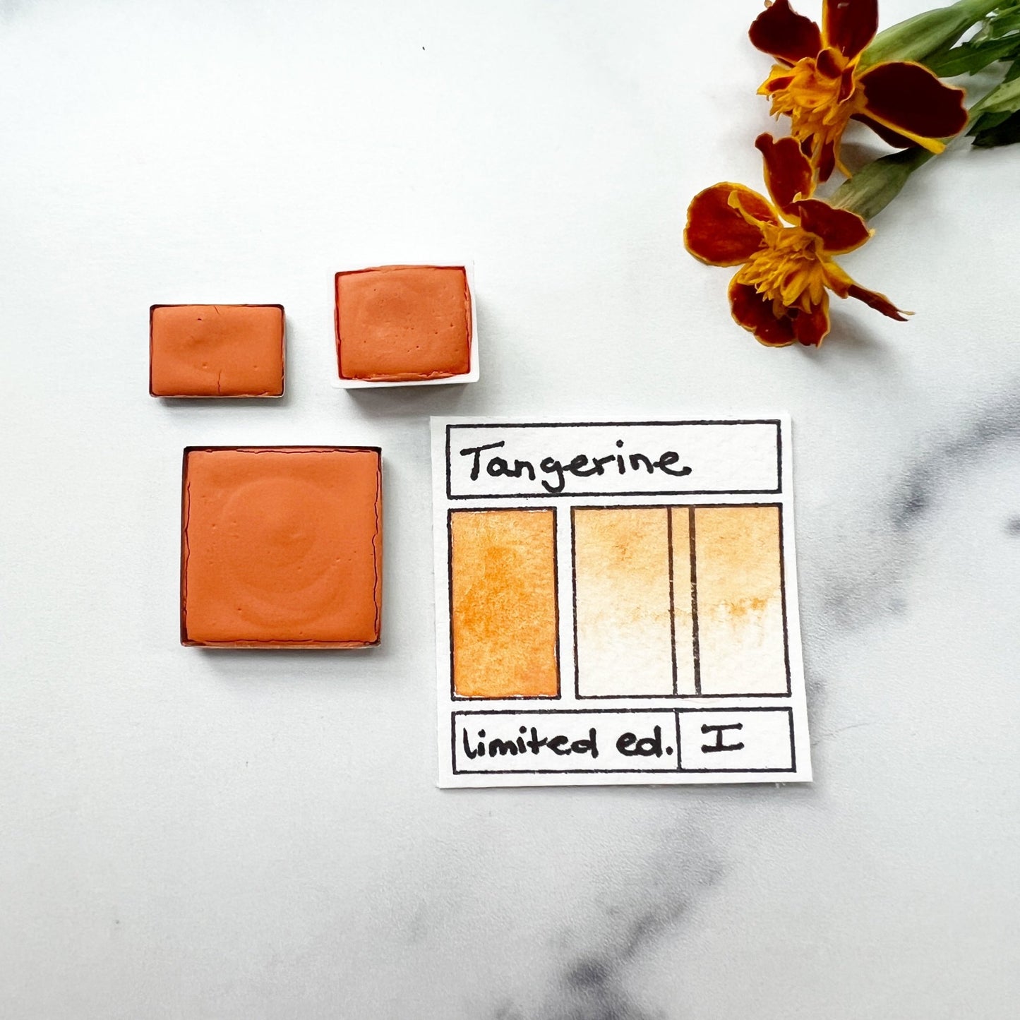RM Tangerine. Half pan, full pan or bottle cap of handmade watercolor paint