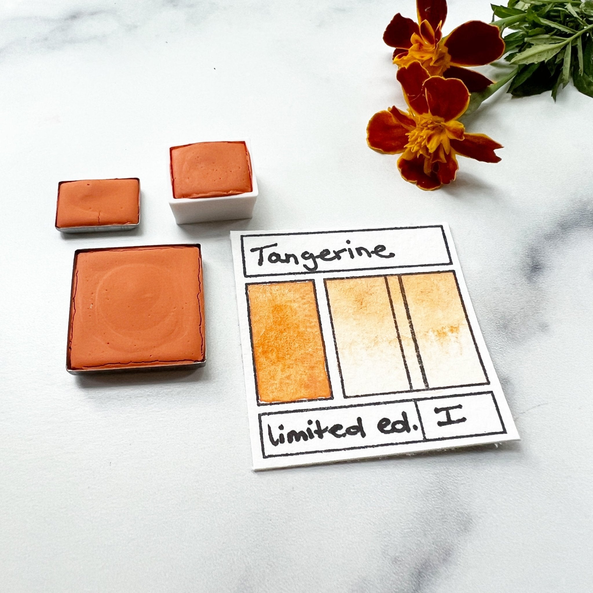 RM Tangerine. Half pan, full pan or bottle cap of handmade watercolor paint