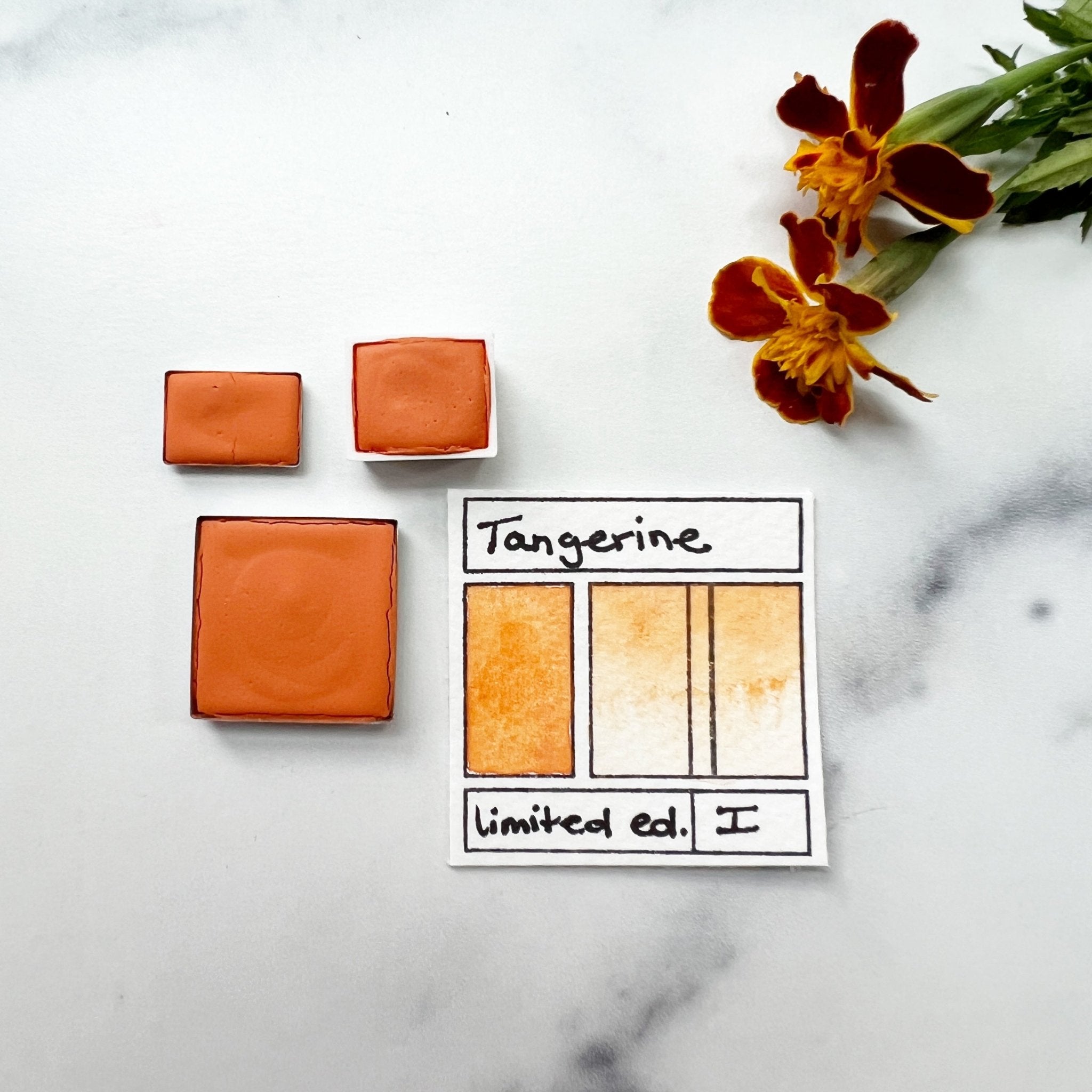 RM Tangerine. Half pan, full pan or bottle cap of handmade watercolor paint