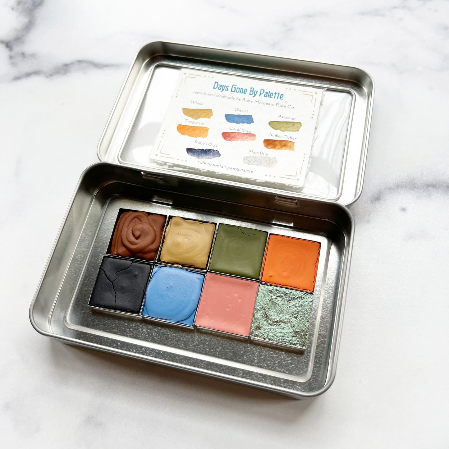 Days Gone By Half Pan Palette, eight retro-inspired hues of handmade watercolors