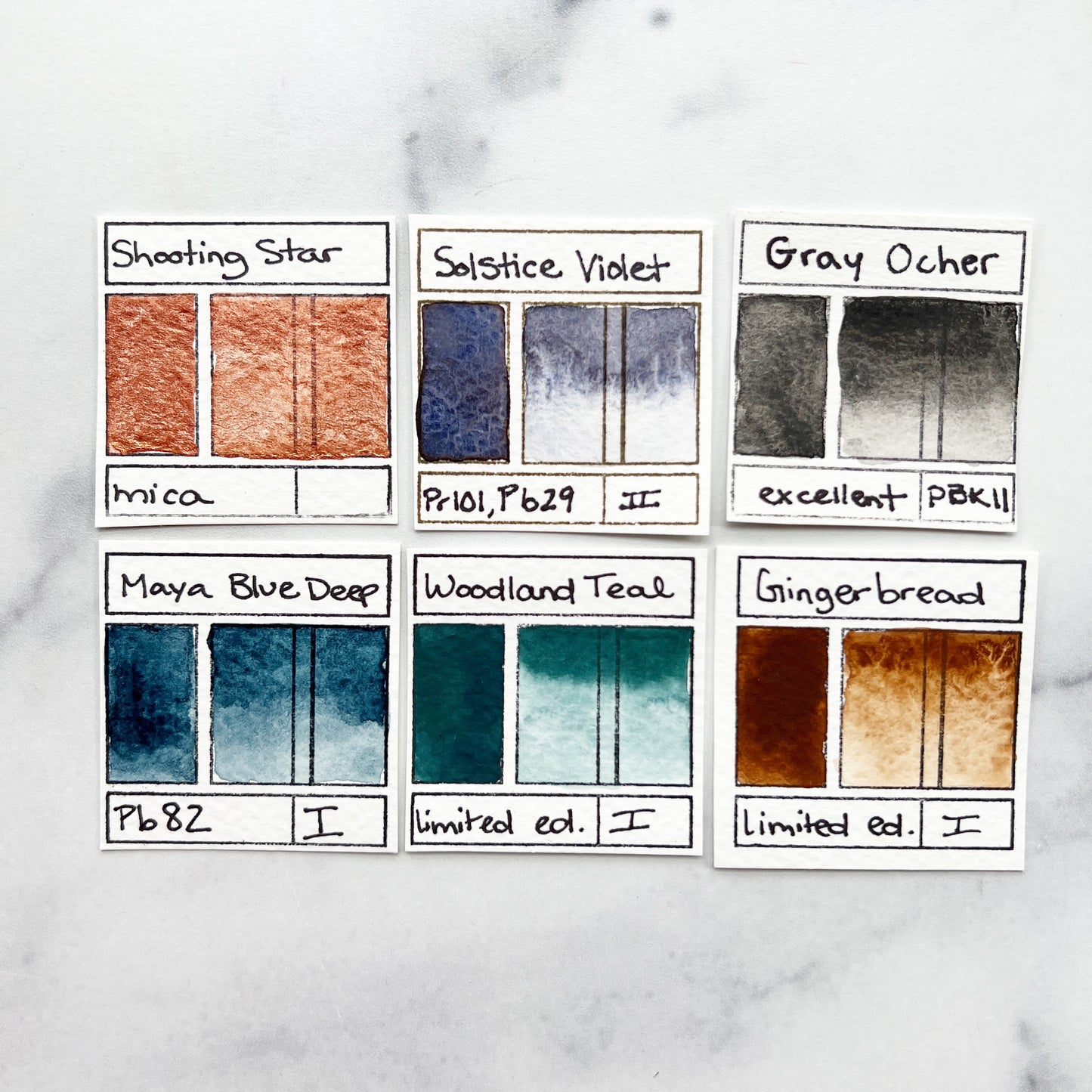 Winter Woods Palette, a six color set of handmade watercolors