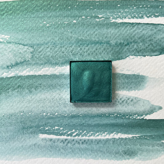 Juniper Shimmer. Individual pan of handmade watercolor paint