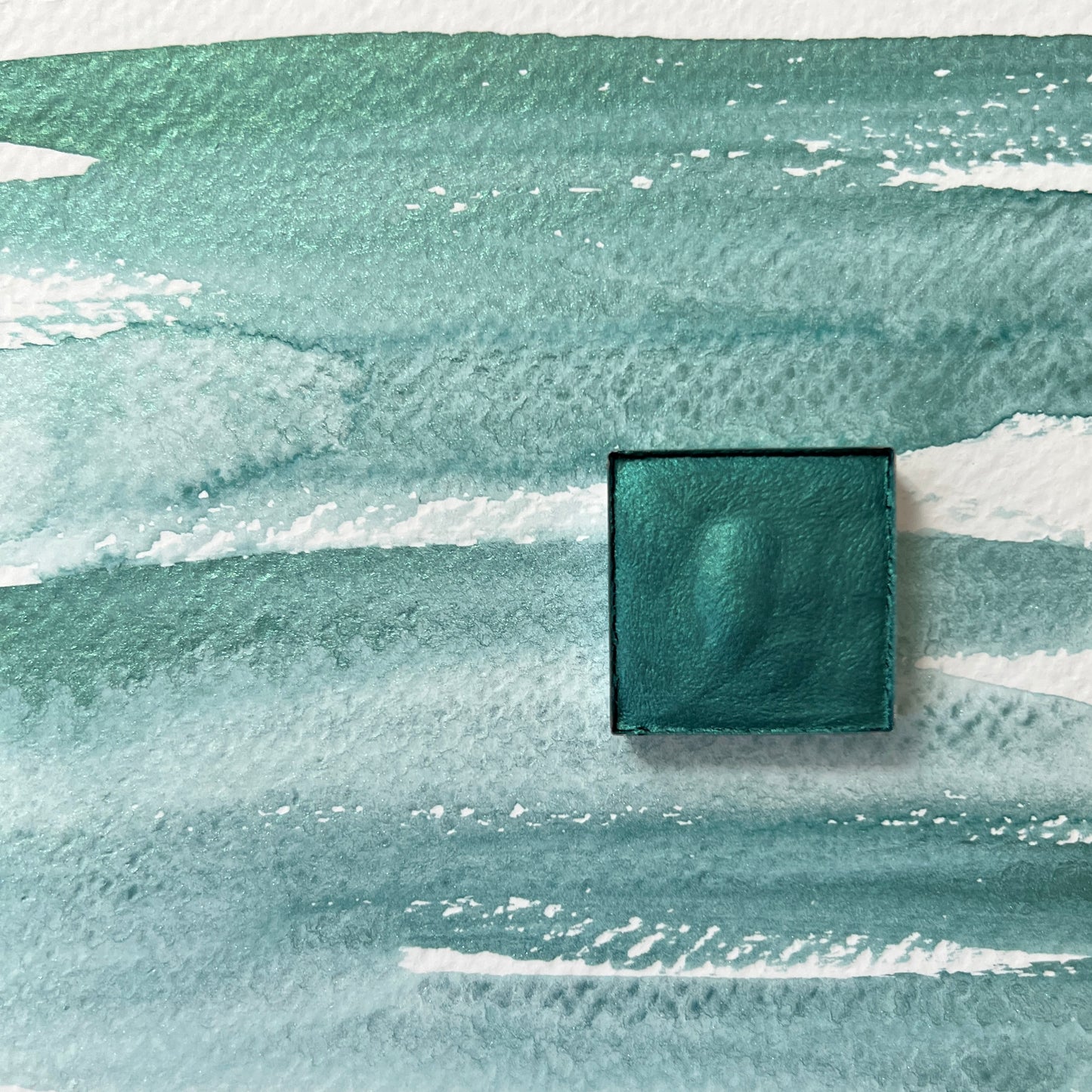 Juniper Shimmer. Individual pan of handmade watercolor paint