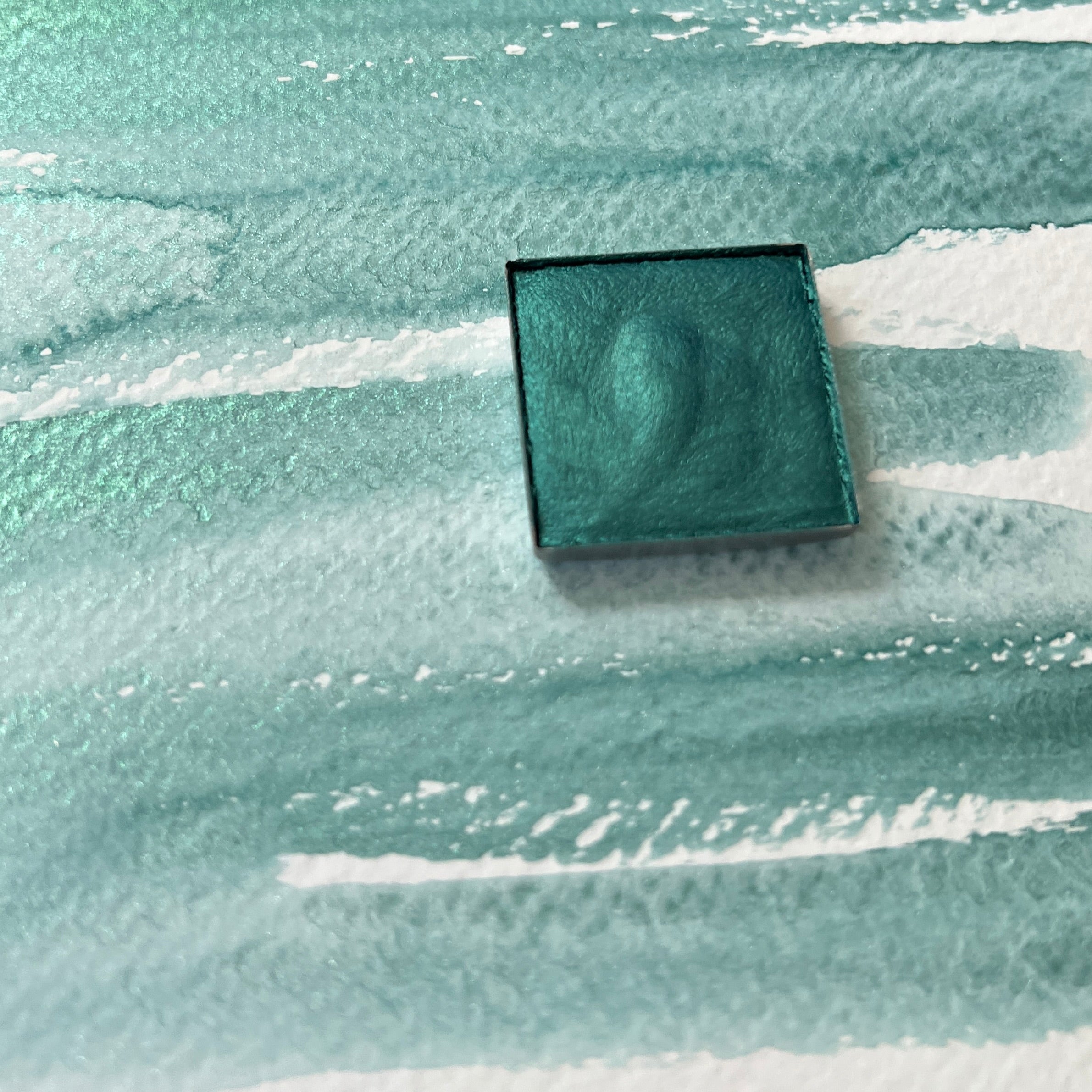 Juniper Shimmer. Individual pan of handmade watercolor paint