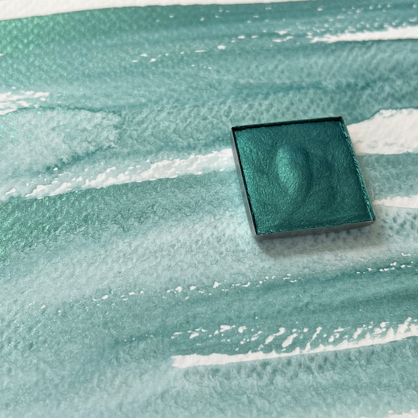 Juniper Shimmer. Individual pan of handmade watercolor paint