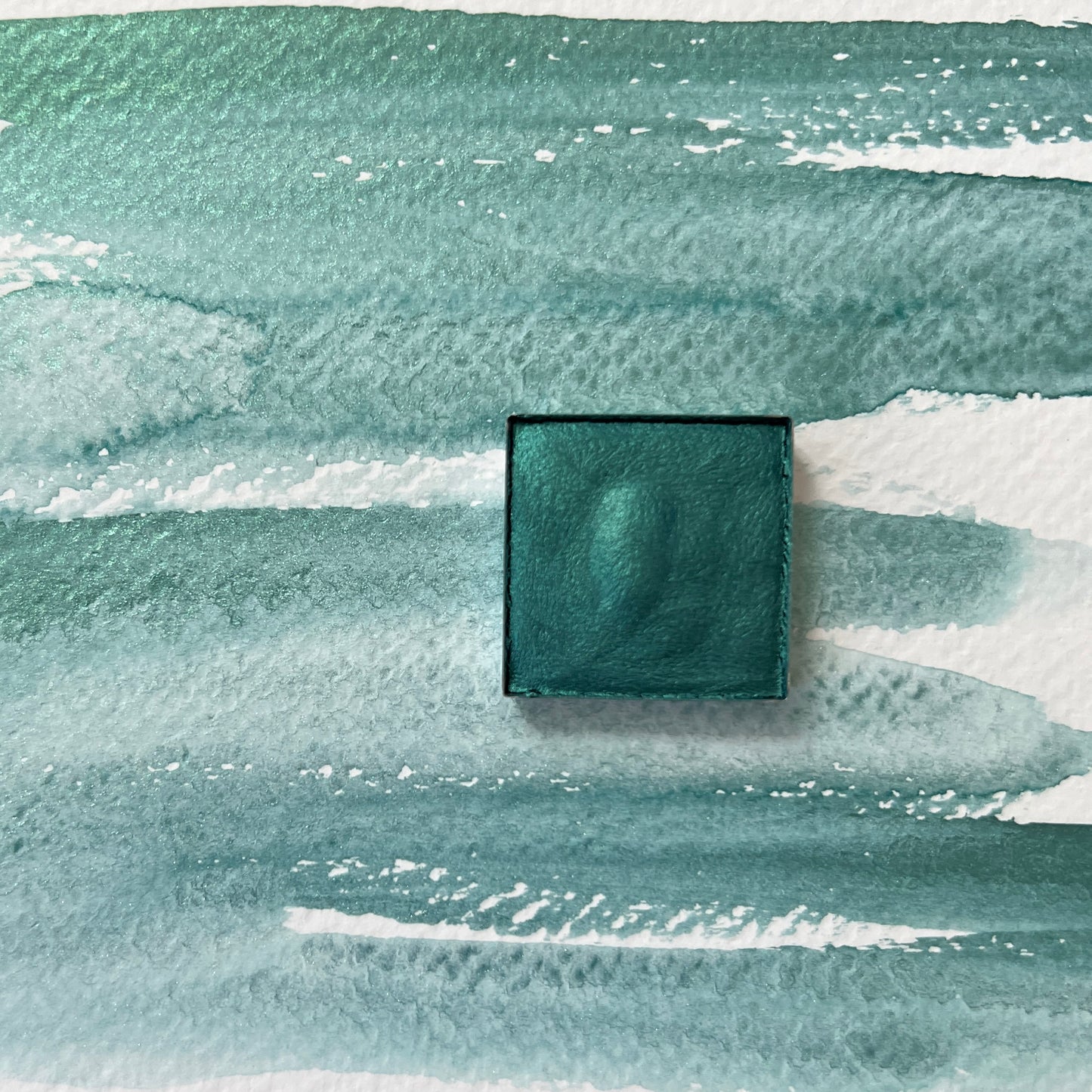Juniper Shimmer. Individual pan of handmade watercolor paint