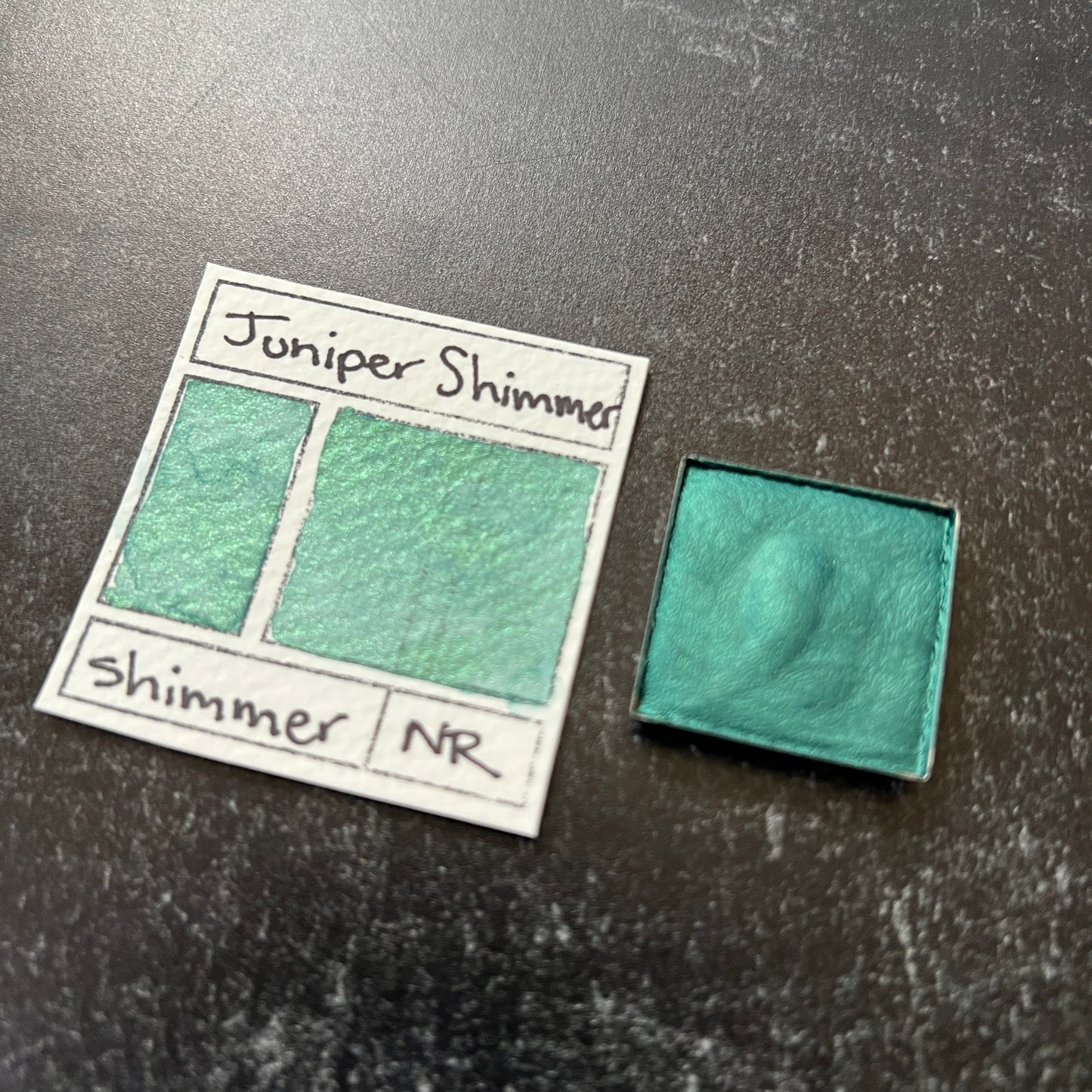 Juniper Shimmer. Individual pan of handmade watercolor paint