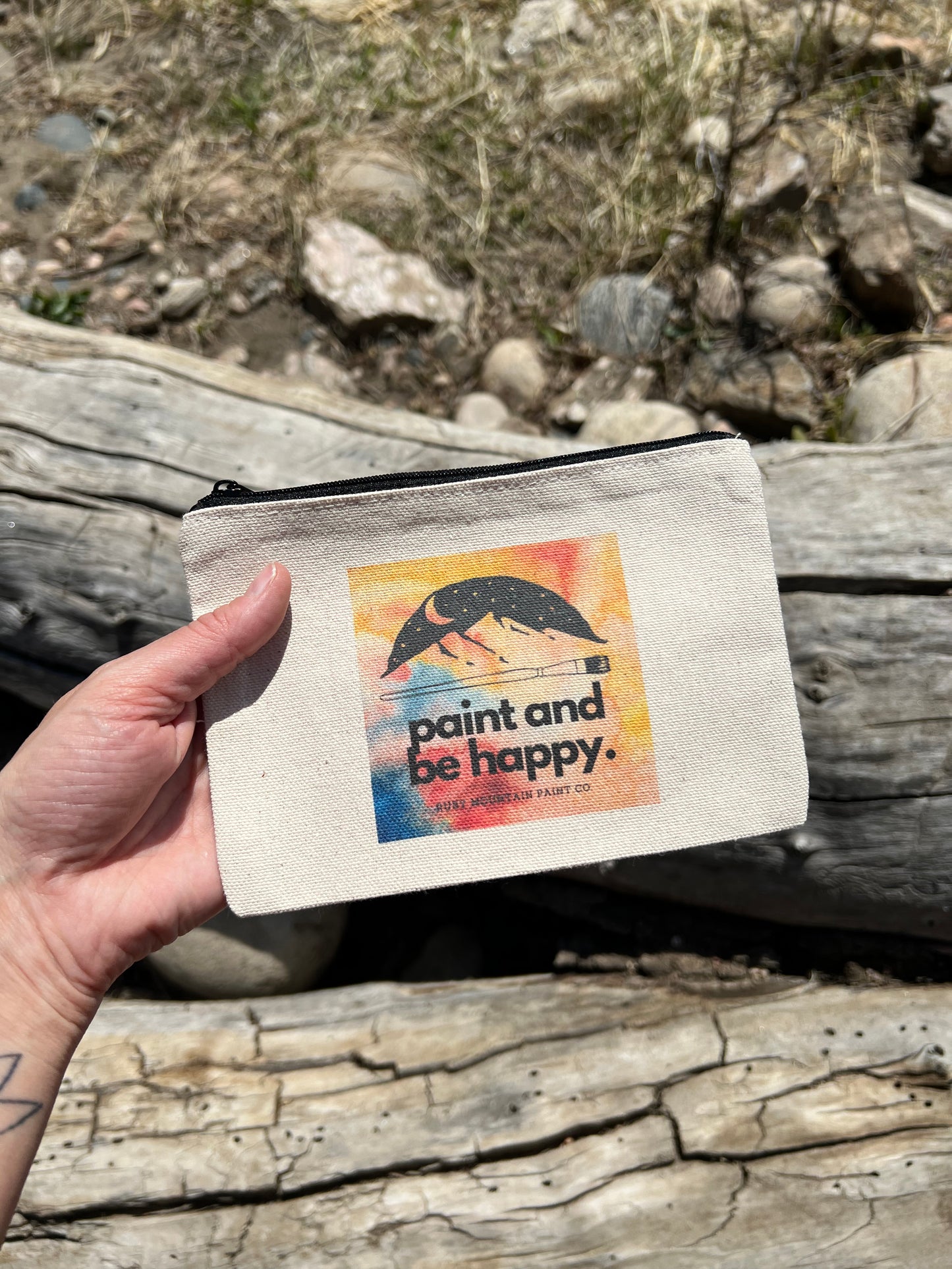 Paint and Be Happy Canvas Zip Pouch 5" x 7"