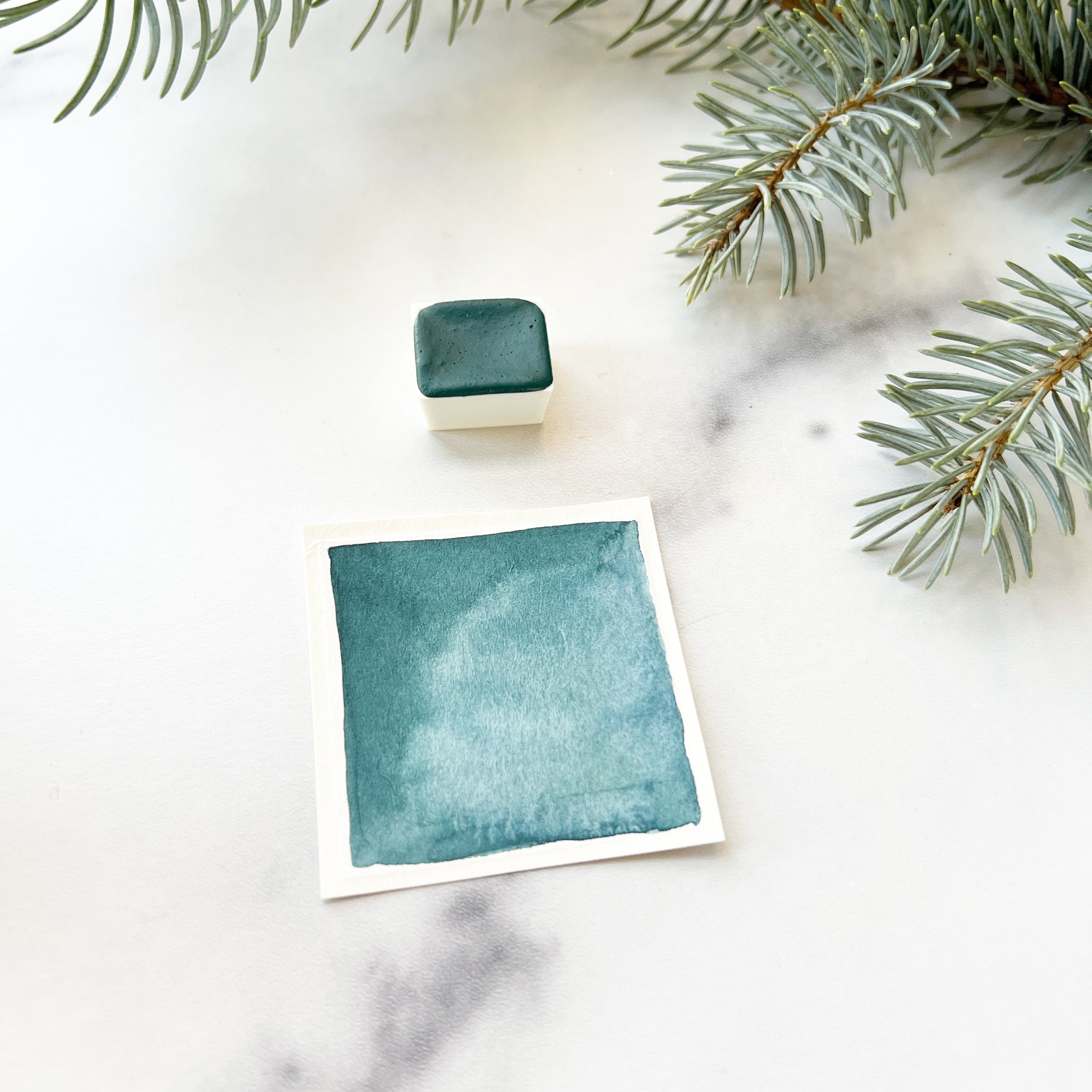 Woodland Teal. Half pan, full pan or bottle cap of handmade watercolor paint