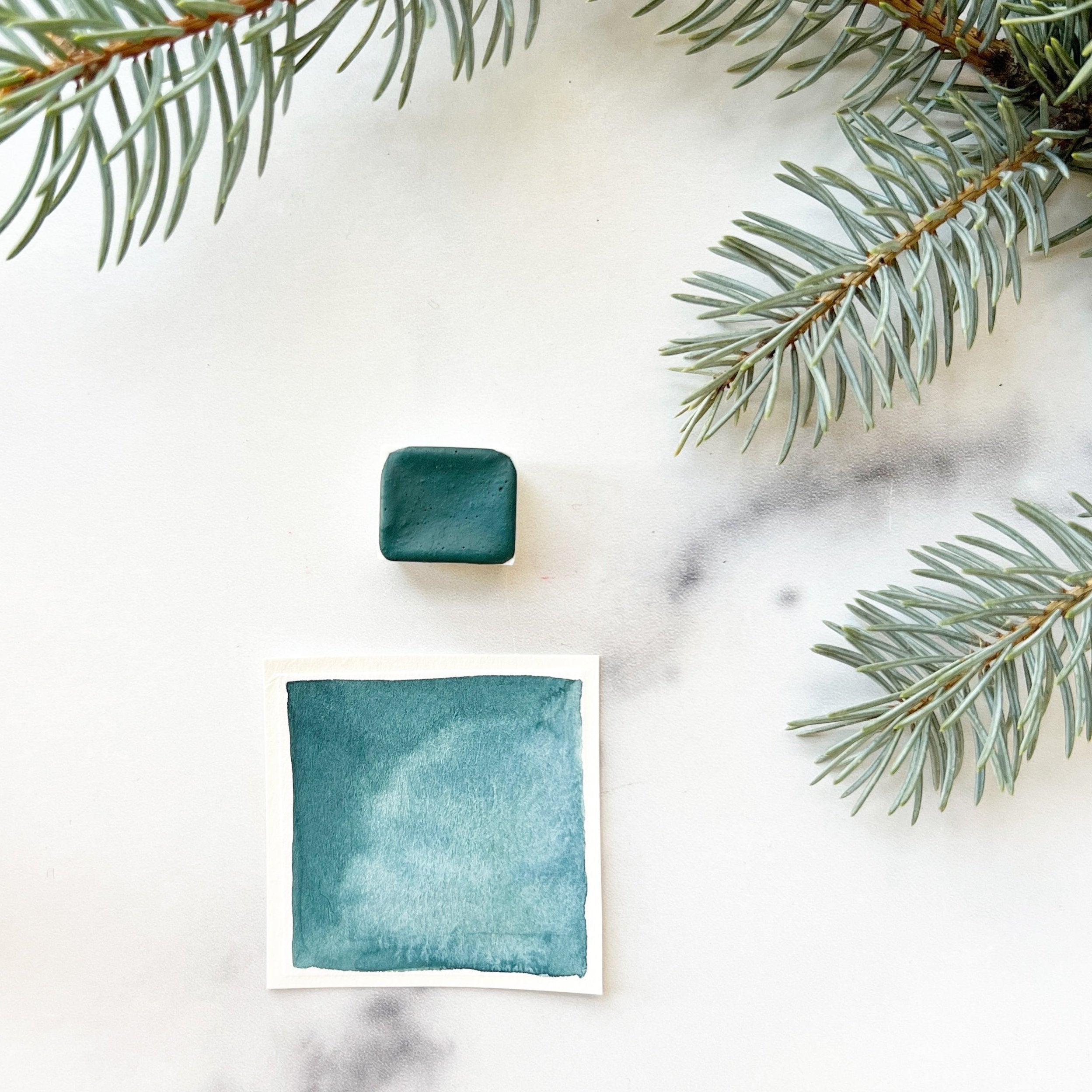 Woodland Teal. Half pan, full pan or bottle cap of handmade watercolor paint