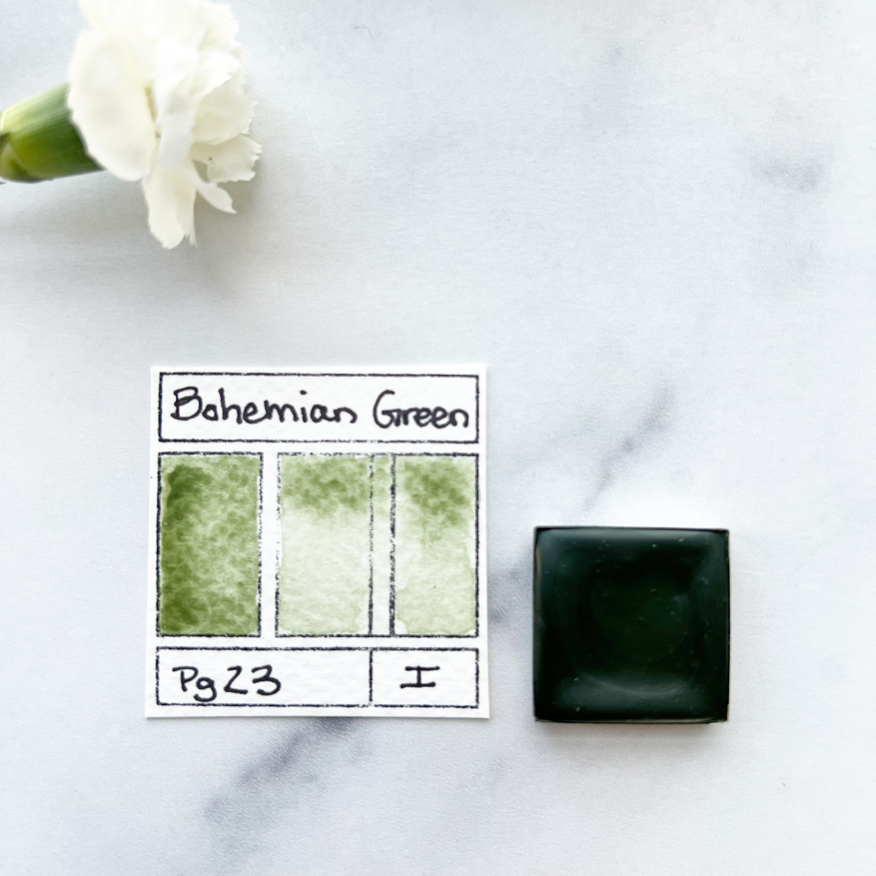Bohemian Green Earth. Half pan, full pan or bottle cap of handmade watercolor paint