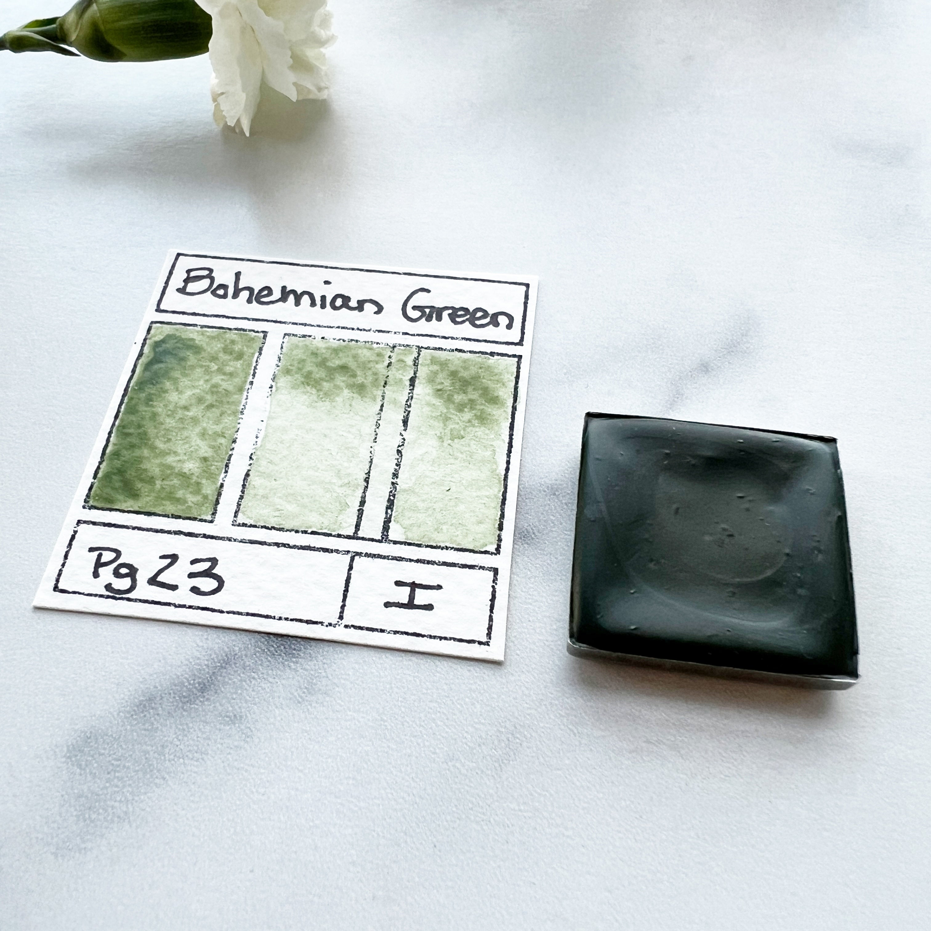 Bohemian Green Earth. Half pan, full pan or bottle cap of handmade watercolor paint