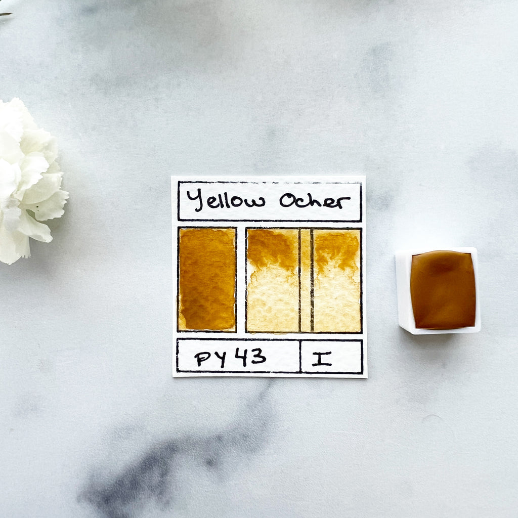 Yellow Ocher. Half pan, full pan or bottle cap of handmade watercolor paint