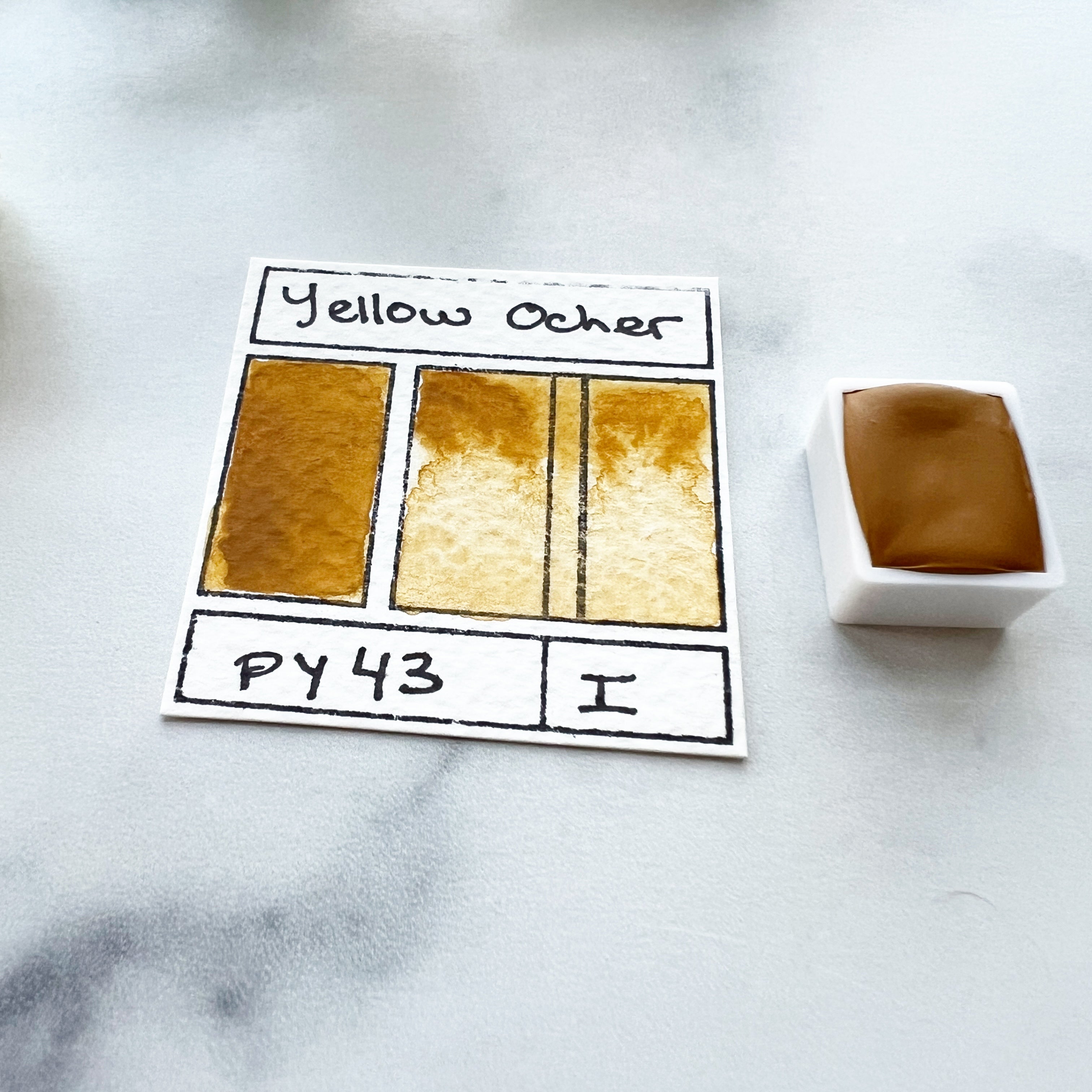 Yellow Ocher. Half pan, full pan or bottle cap of handmade watercolor paint
