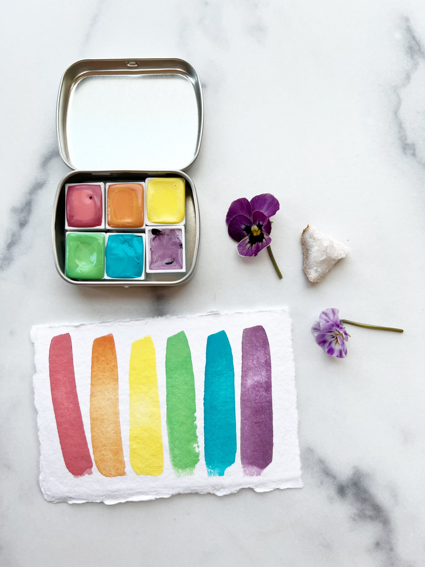 Spring Brights Palette, a six color set of handmade watercolors