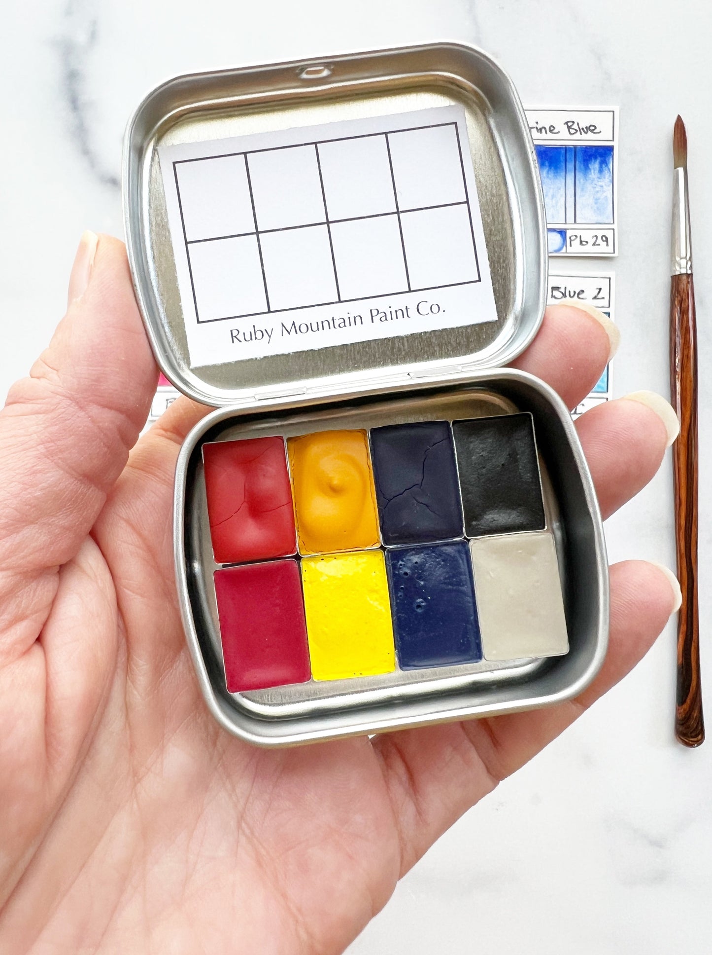 Primary Traveler's Palette, a mini pan set of handmade watercolors
